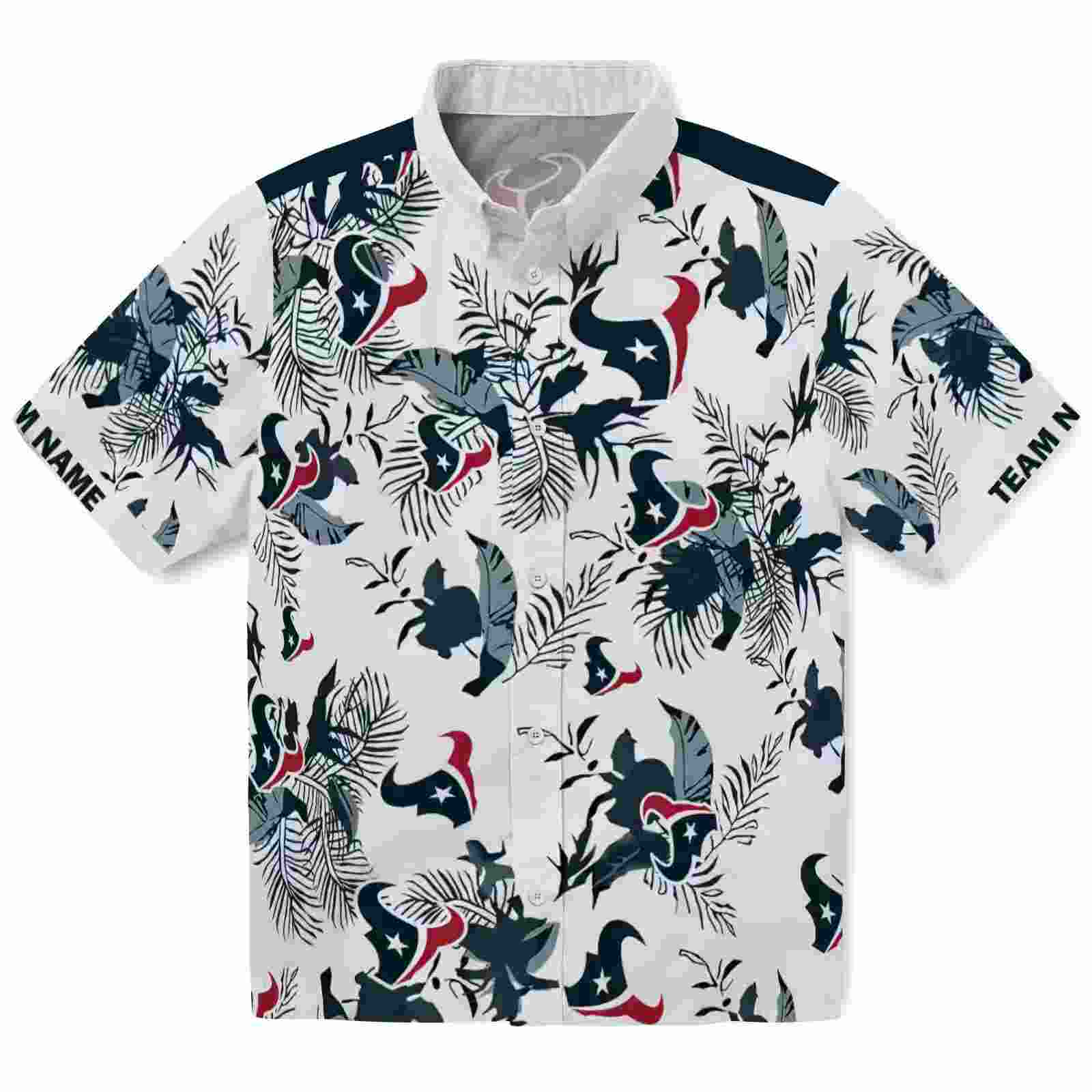 custom houston texans botanical theme blue white hawaiian shirt best selling