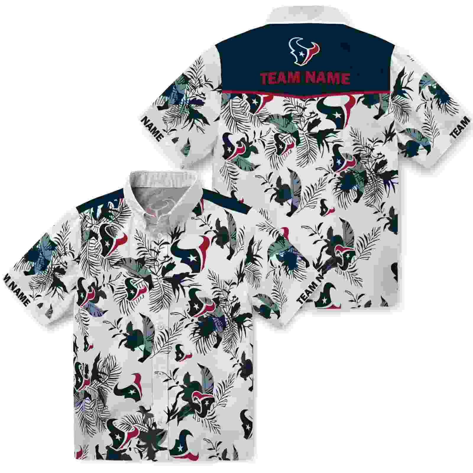 custom houston texans botanical theme blue white hawaiian shirt high quality