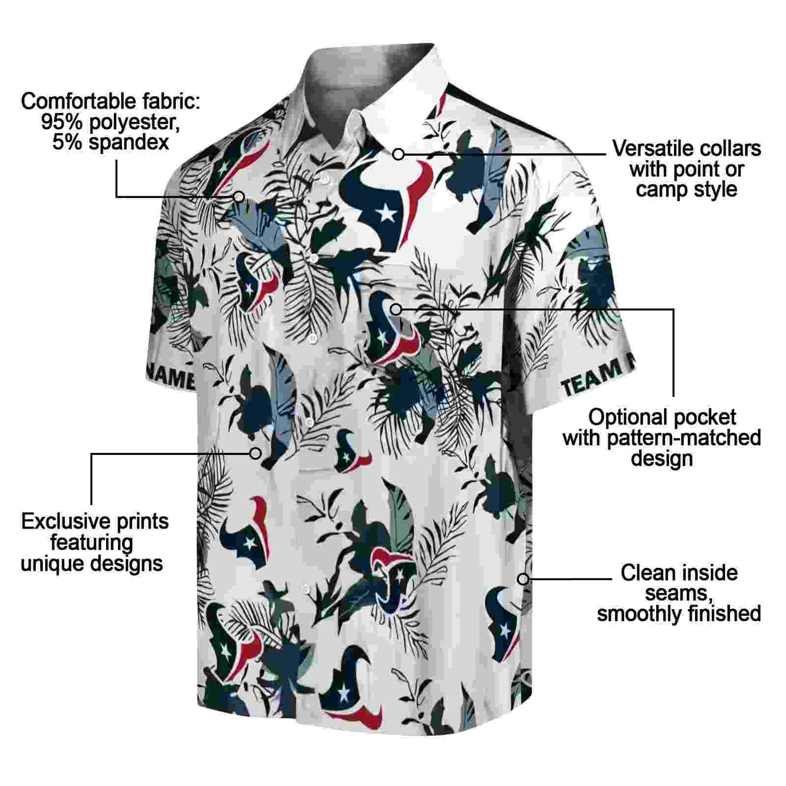 custom houston texans botanical theme blue white hawaiian shirt new arrival