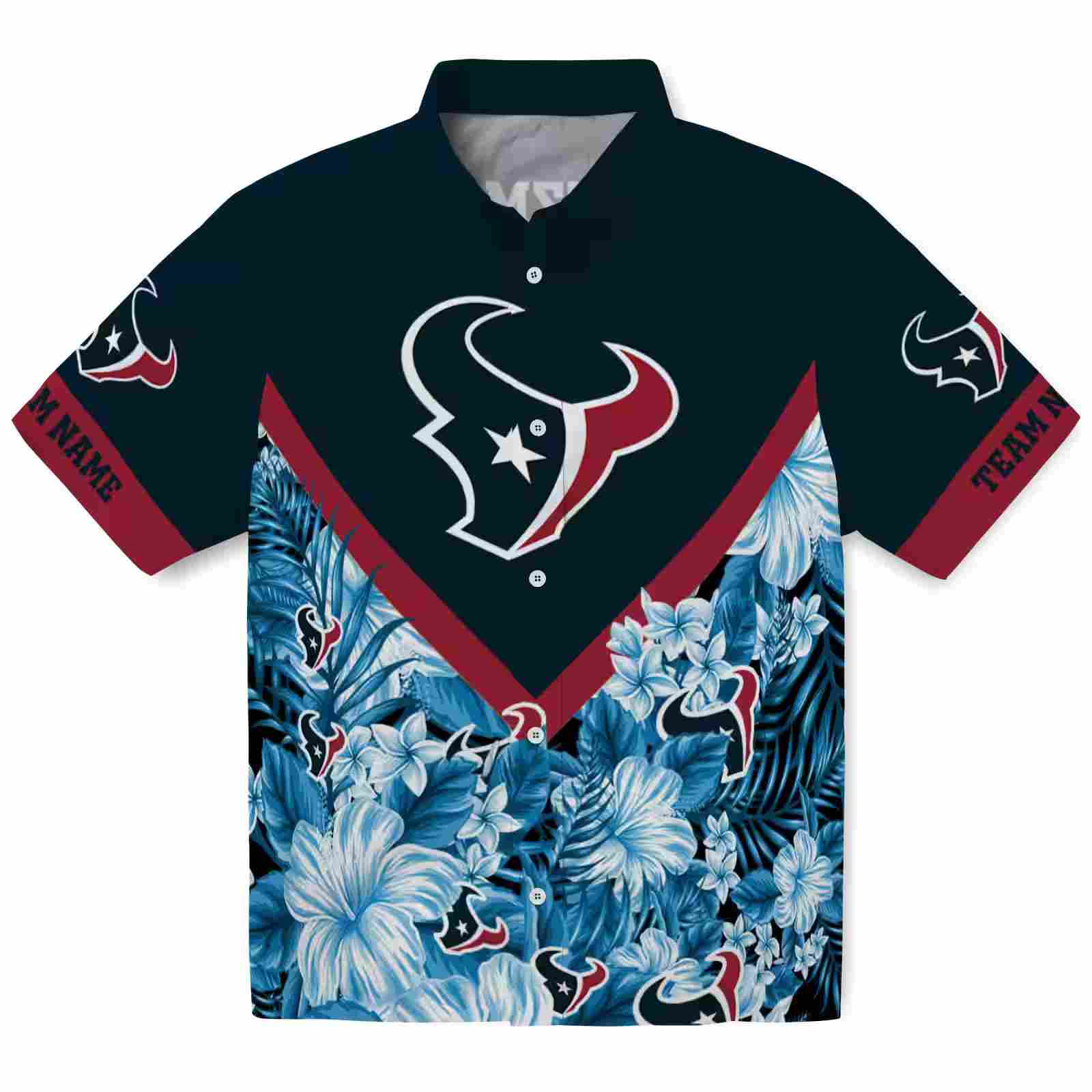 Custom Houston Texans Floral Chevron Blue Hawaiian Shirt