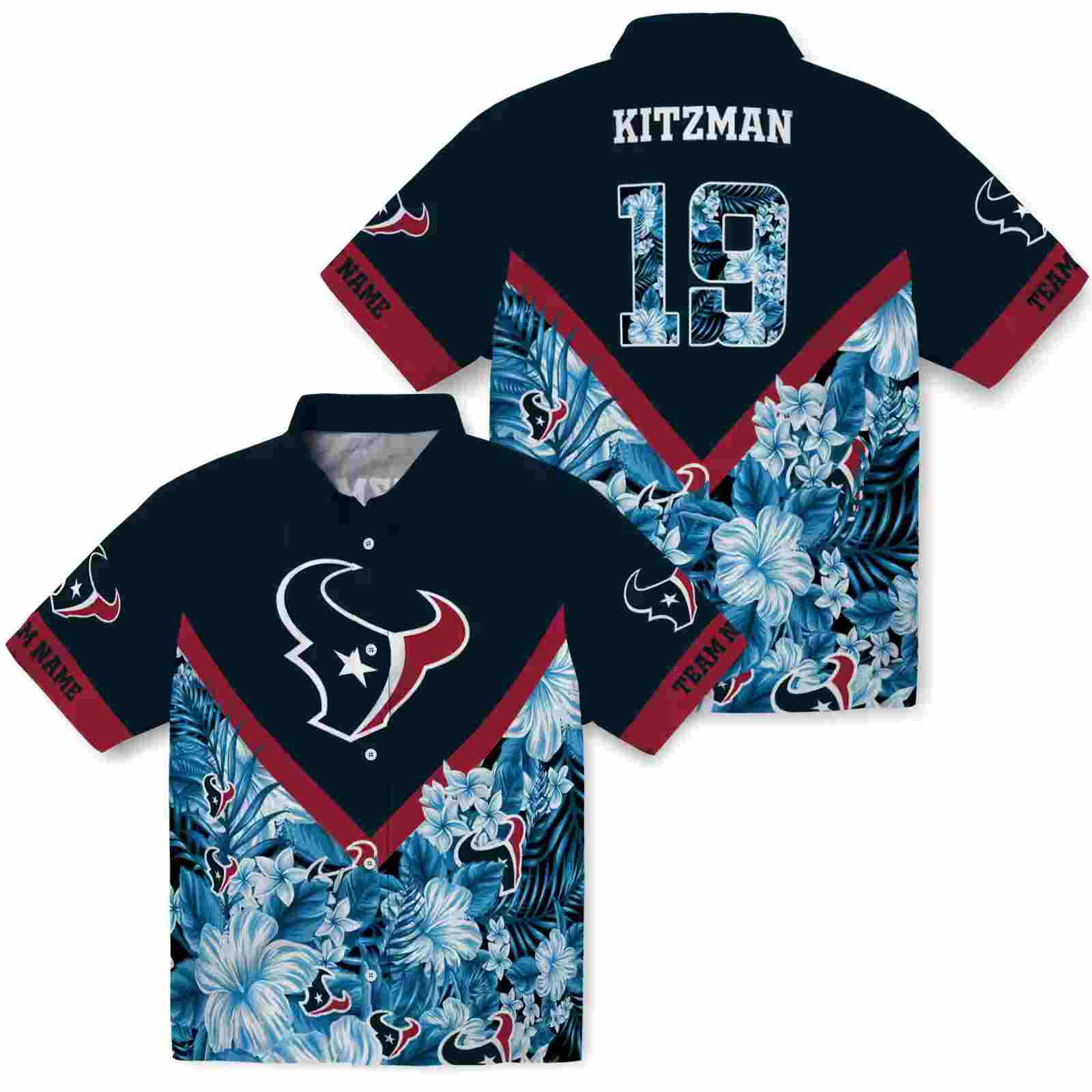 custom houston texans floral chevron blue hawaiian shirt high quality