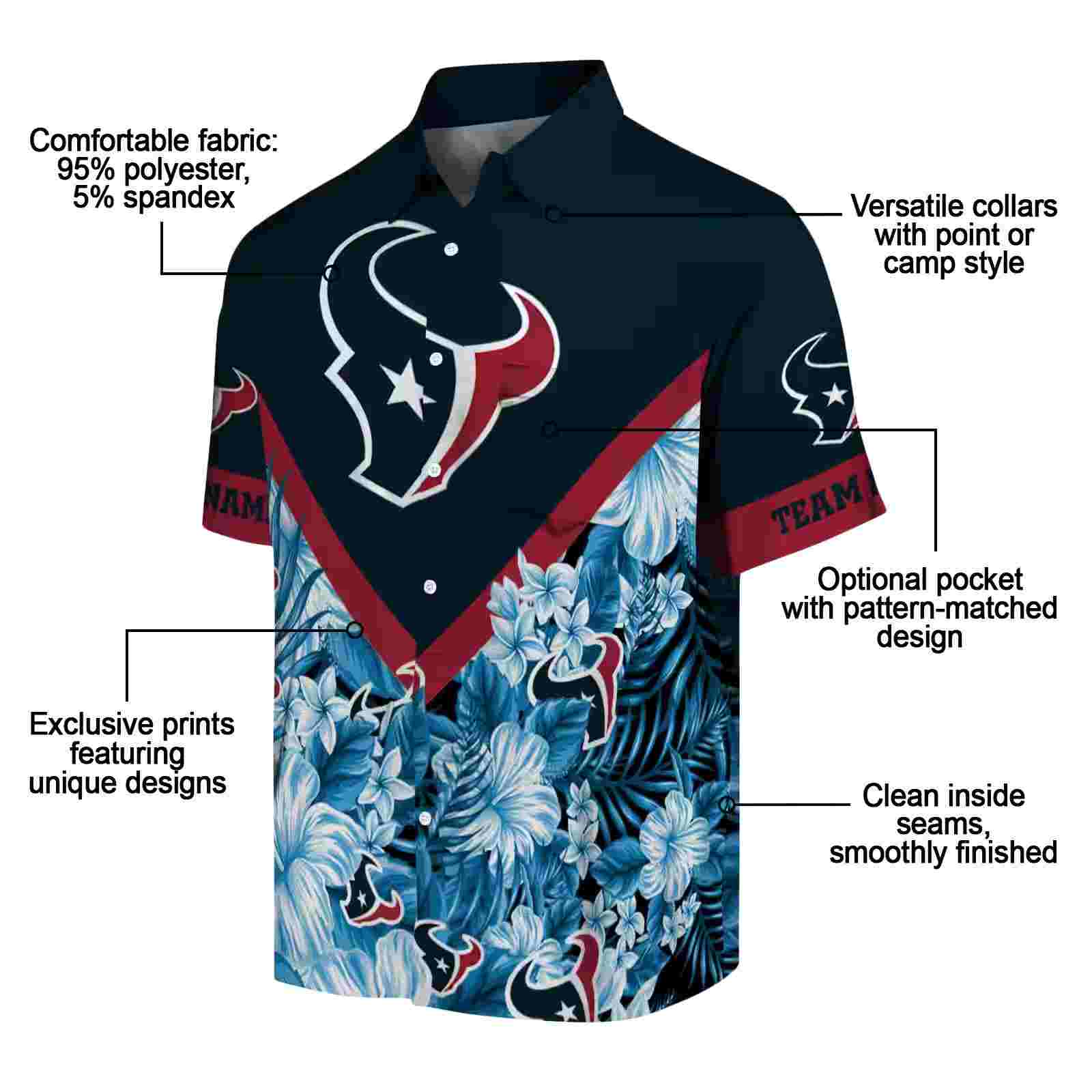 custom houston texans floral chevron blue hawaiian shirt new arrival