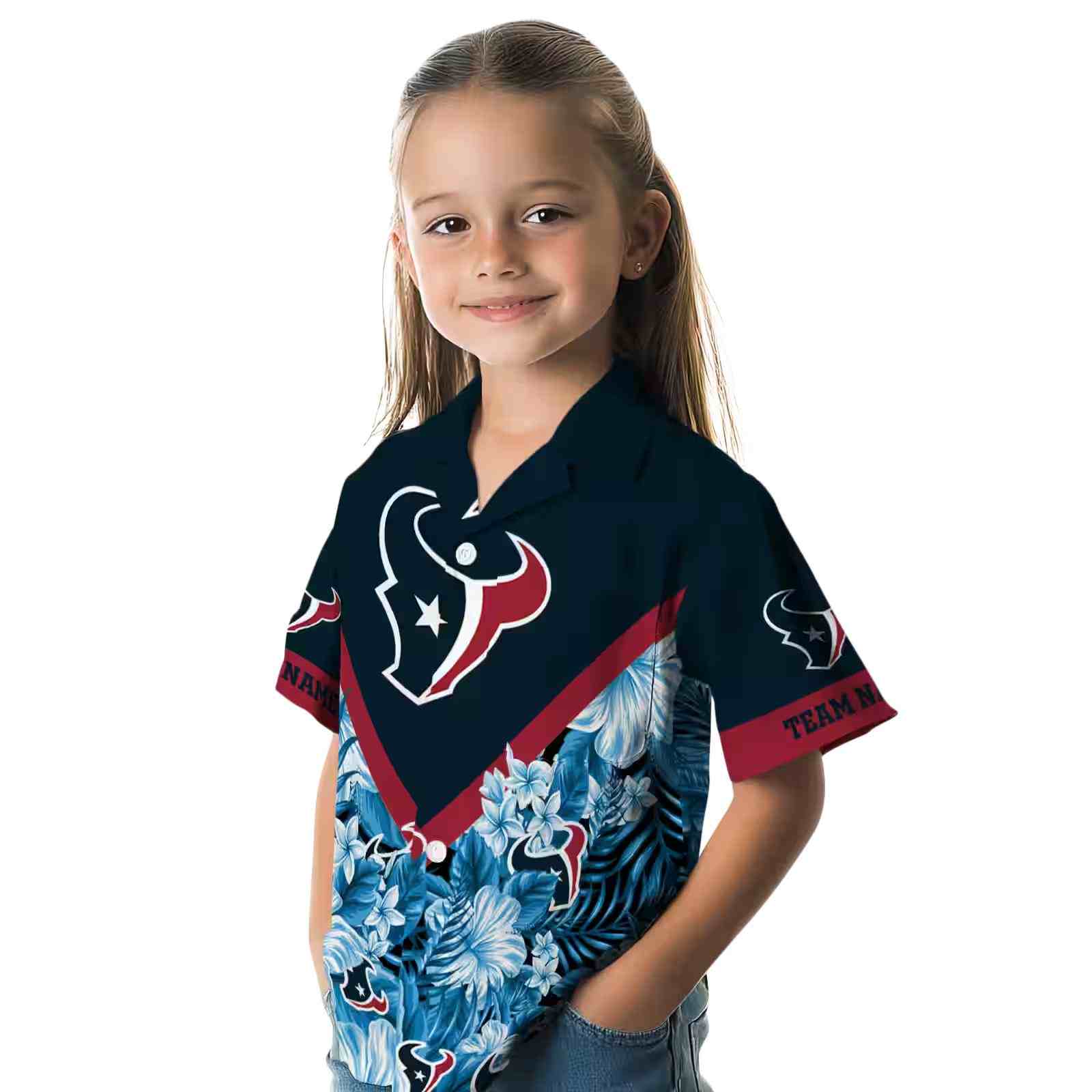 custom houston texans floral chevron blue hawaiian shirt premium grade