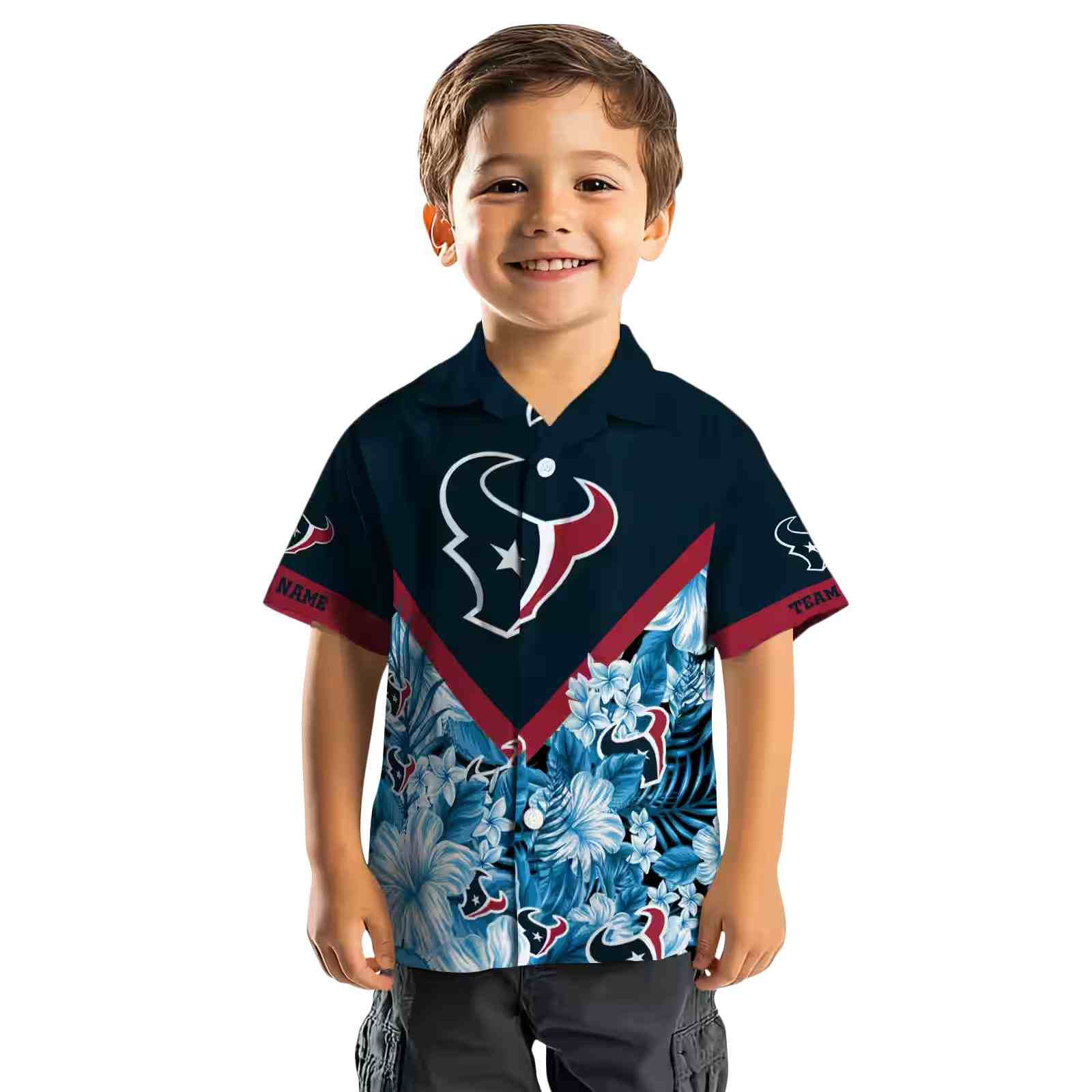 custom houston texans floral chevron blue hawaiian shirt top rated