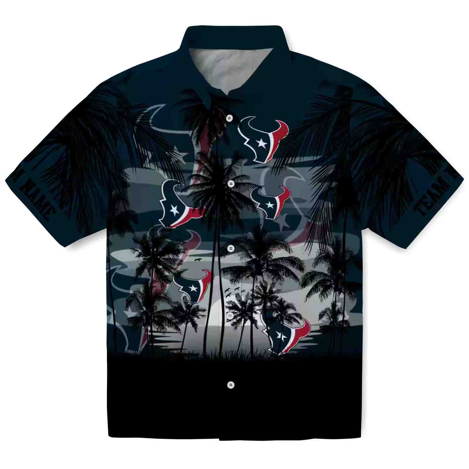 Custom Houston Texans Sunset Scene Blue Black Hawaiian Shirt