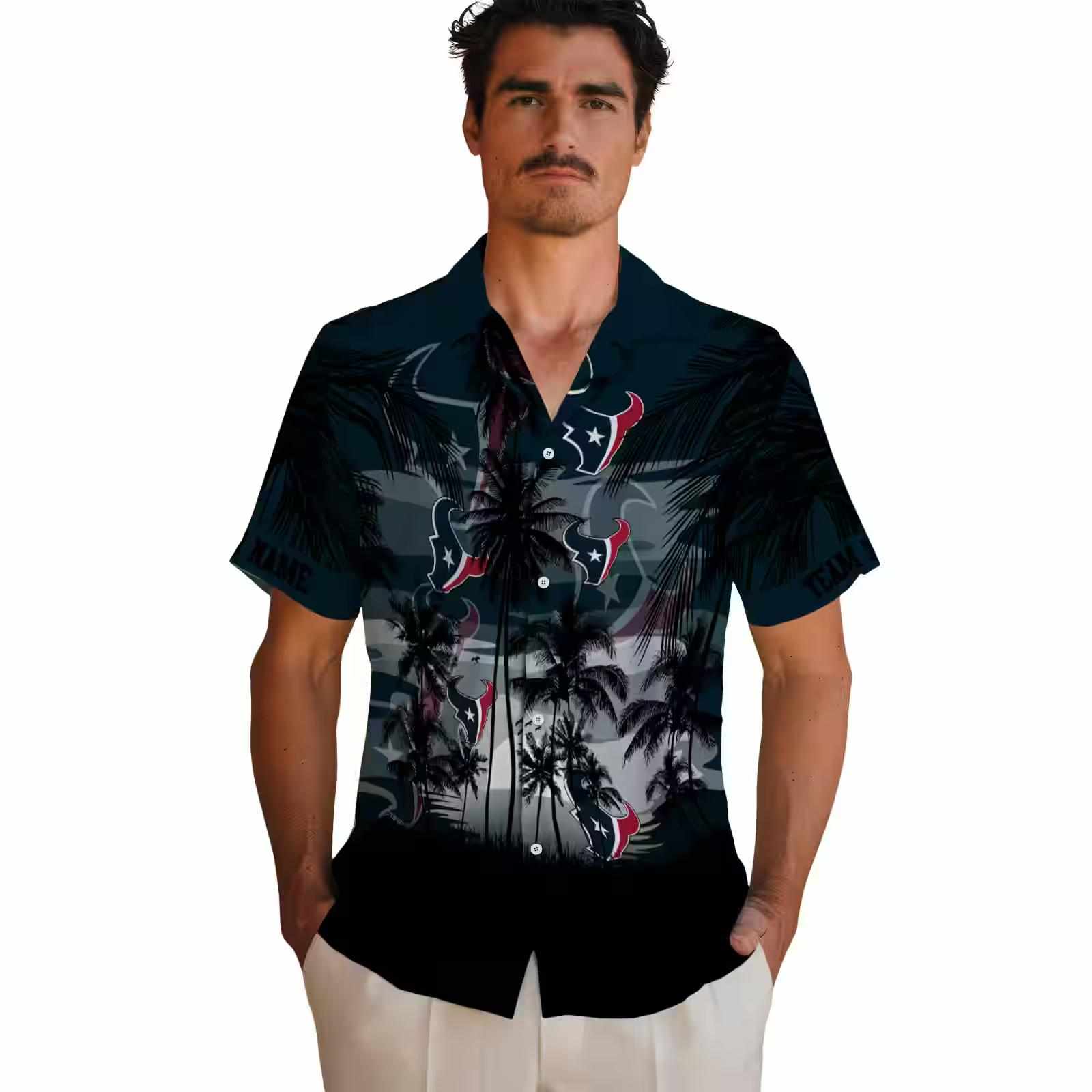 custom houston texans sunset scene blue black hawaiian shirt fashion forward