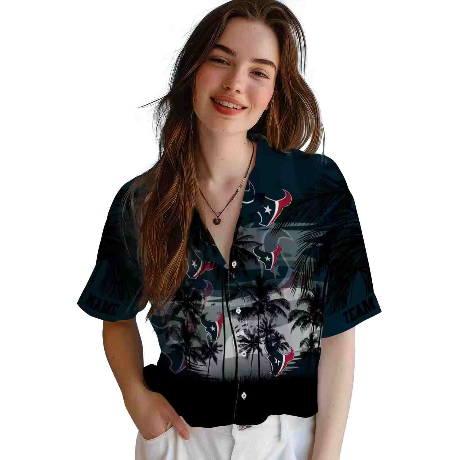 custom houston texans sunset scene blue black hawaiian shirt latest model