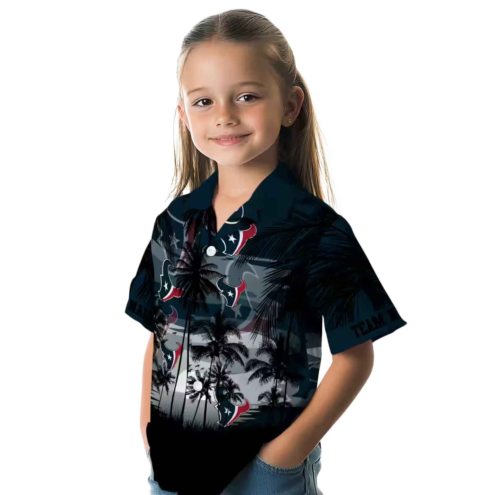 custom houston texans sunset scene blue black hawaiian shirt premium grade