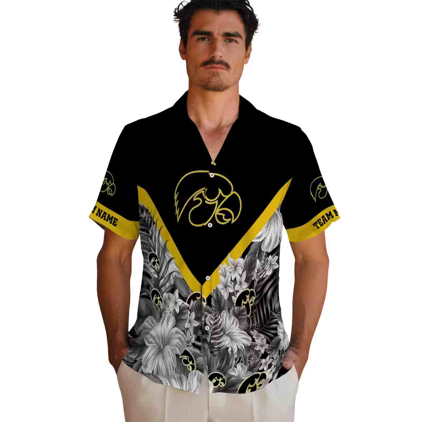 custom iowa hawkeyes floral chevron black hawaiian shirt fashion forward