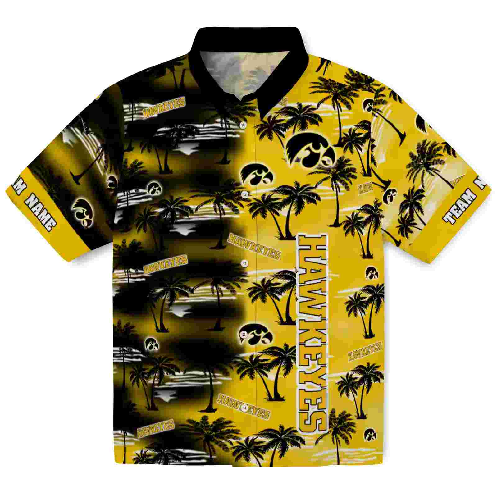 Custom Iowa Hawkeyes Palm Silhouettes Black Hawaiian Shirt