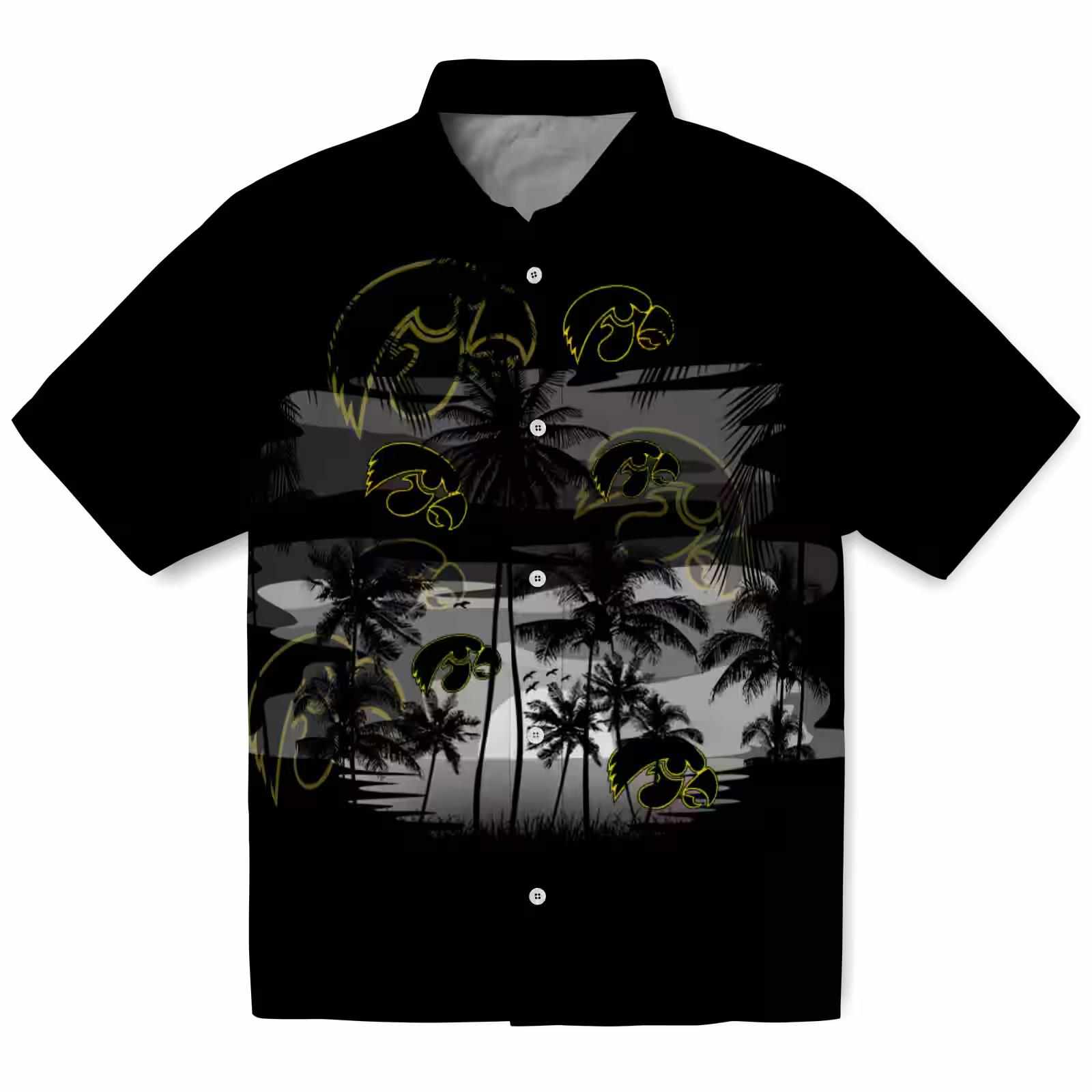 Custom Iowa Hawkeyes Sunset Scene Black Hawaiian Shirt