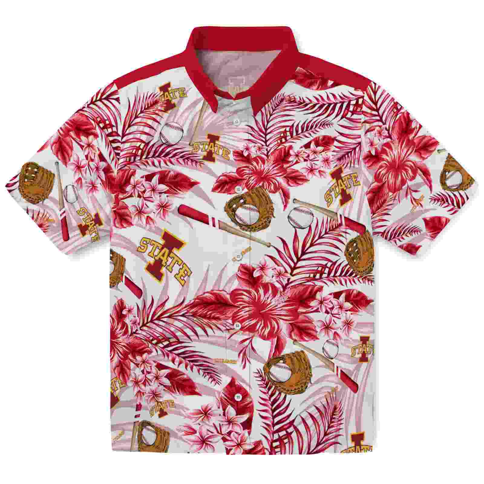 Custom Iowa State Cyclones Floral Baseball Red White Hawaiian Shirt