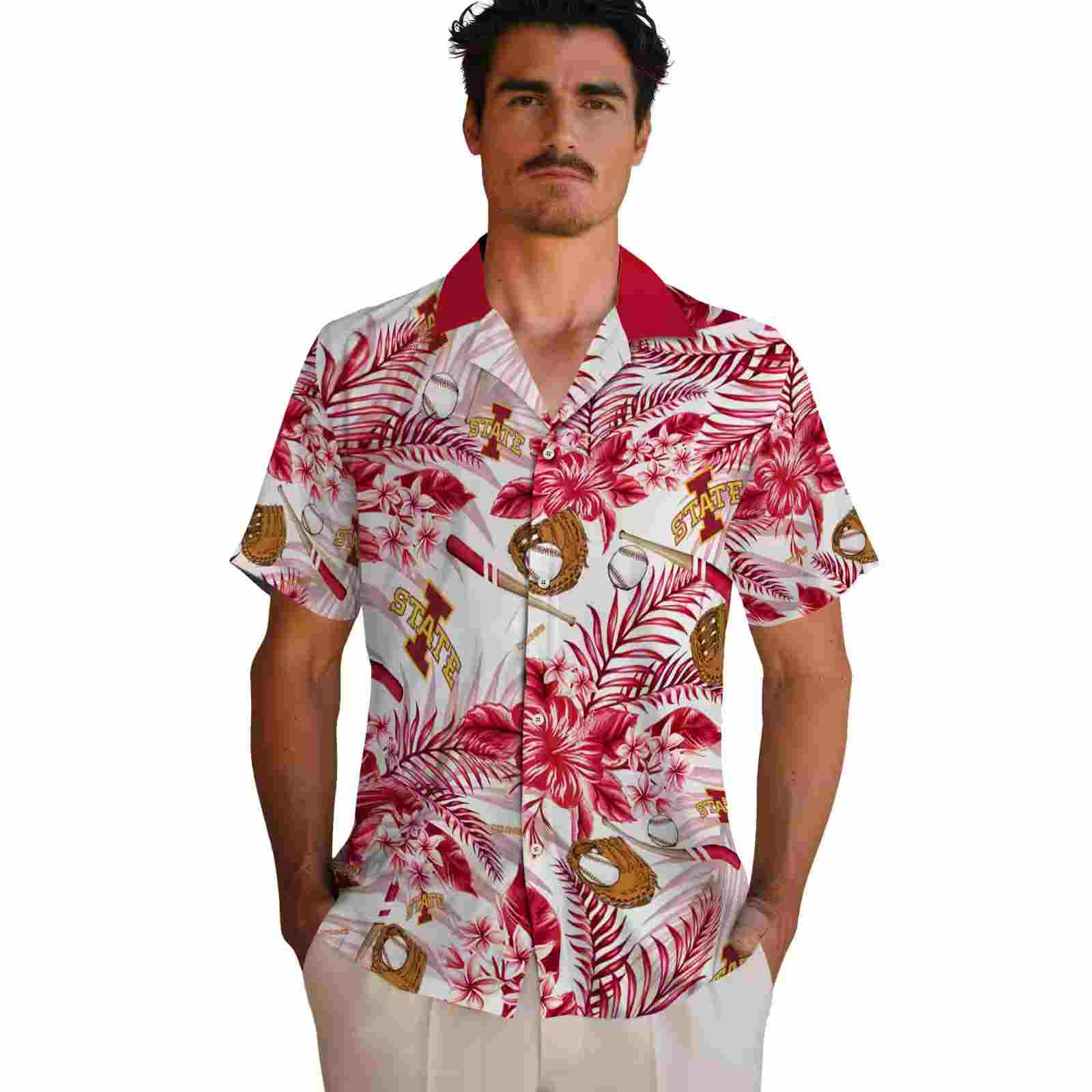 custom iowa state cyclones floral baseball red white hawaiian shirt fashion forward