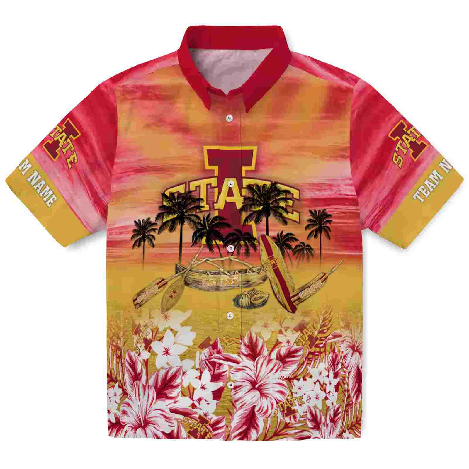 Custom Iowa State Cyclones Tropical Canoe Red Hawaiian Shirt