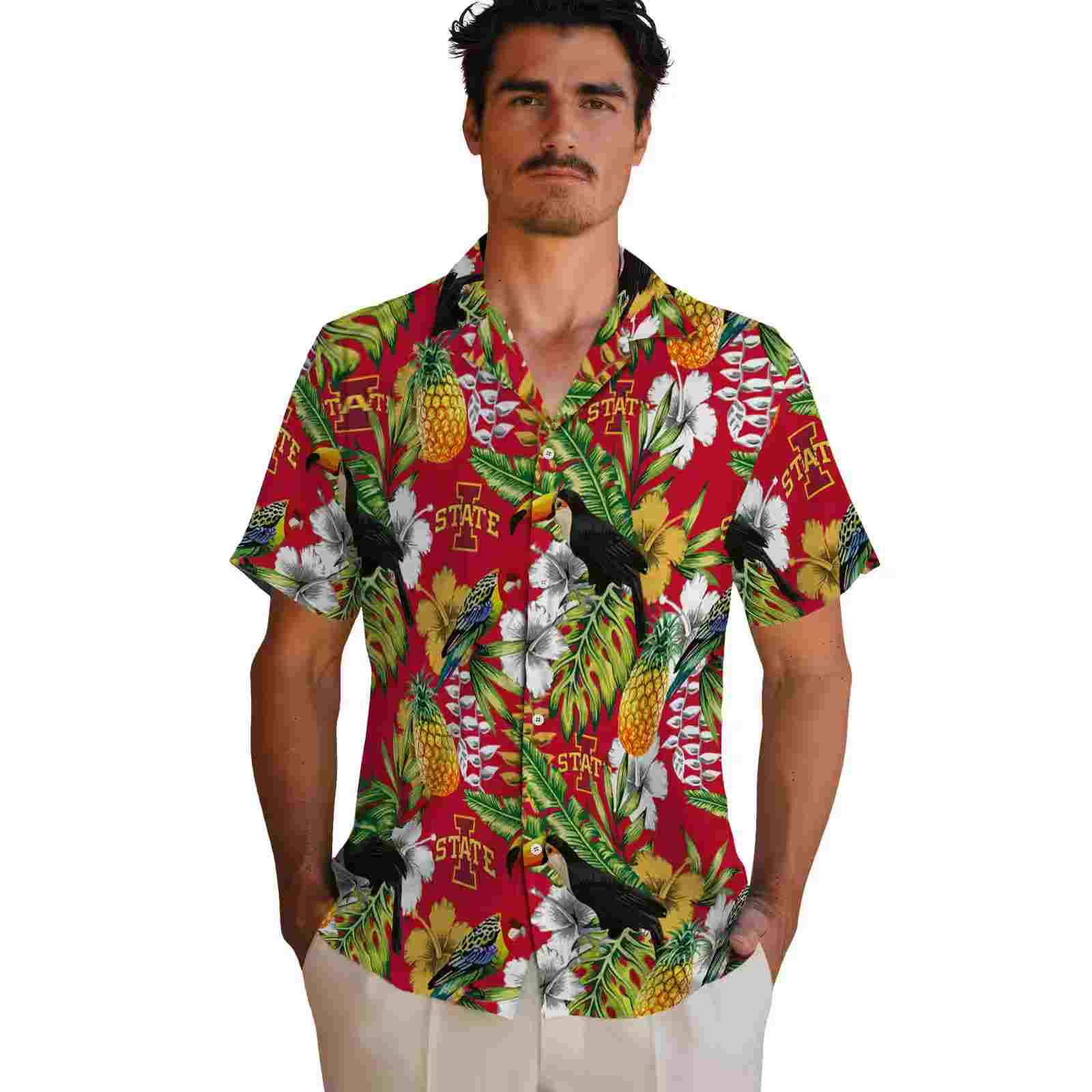 custom iowa state cyclones tropical toucan red green hawaiian shirt fashion forward