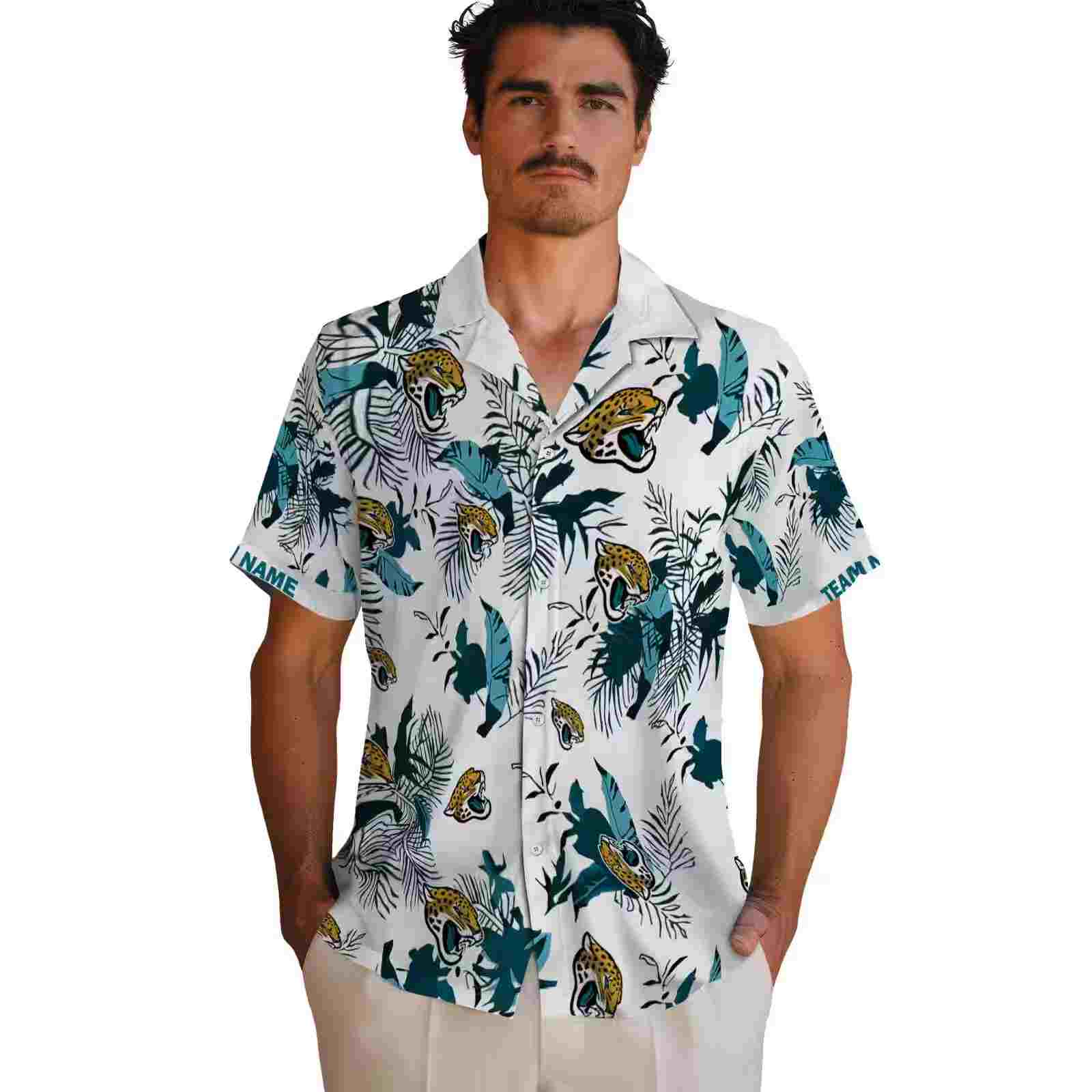 custom jacksonville jaguars botanical theme teal white hawaiian shirt fashion forward