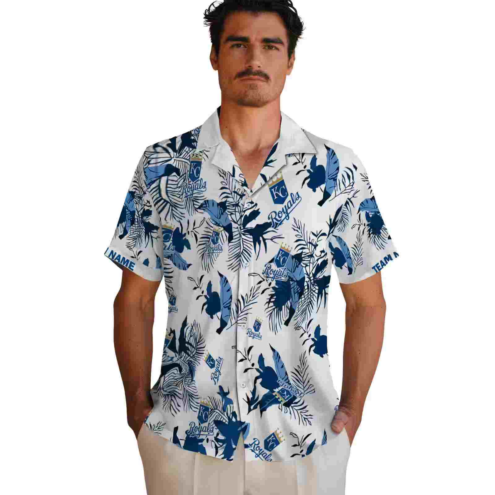 custom kansas city royals botanical theme royal blue white hawaiian shirt fashion forward