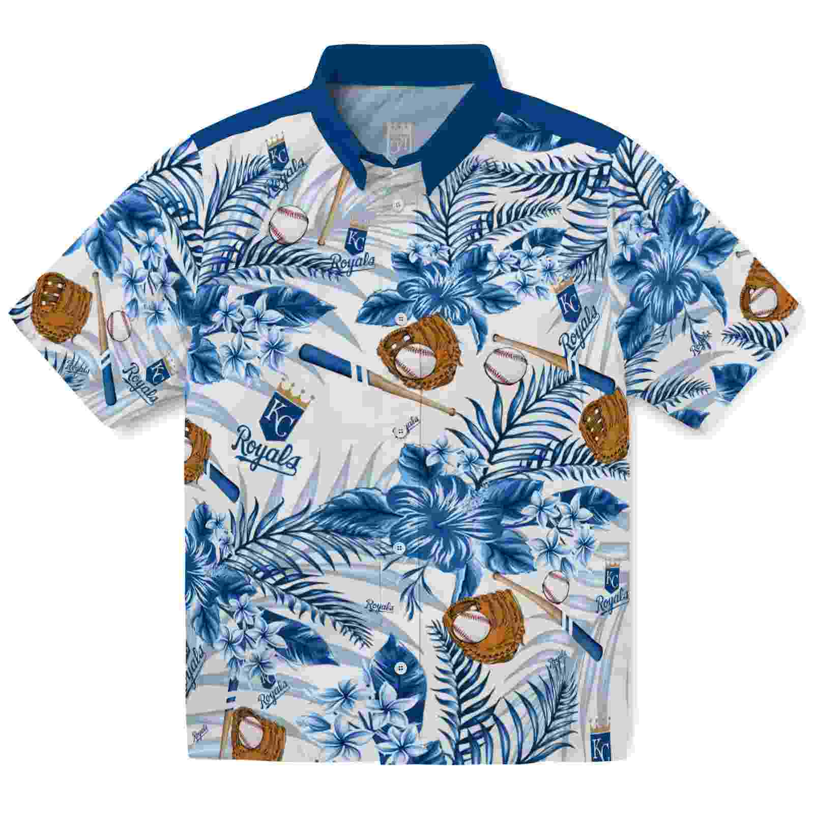 Custom Kansas City Royals Floral Baseball Royal Blue White Hawaiian Shirt