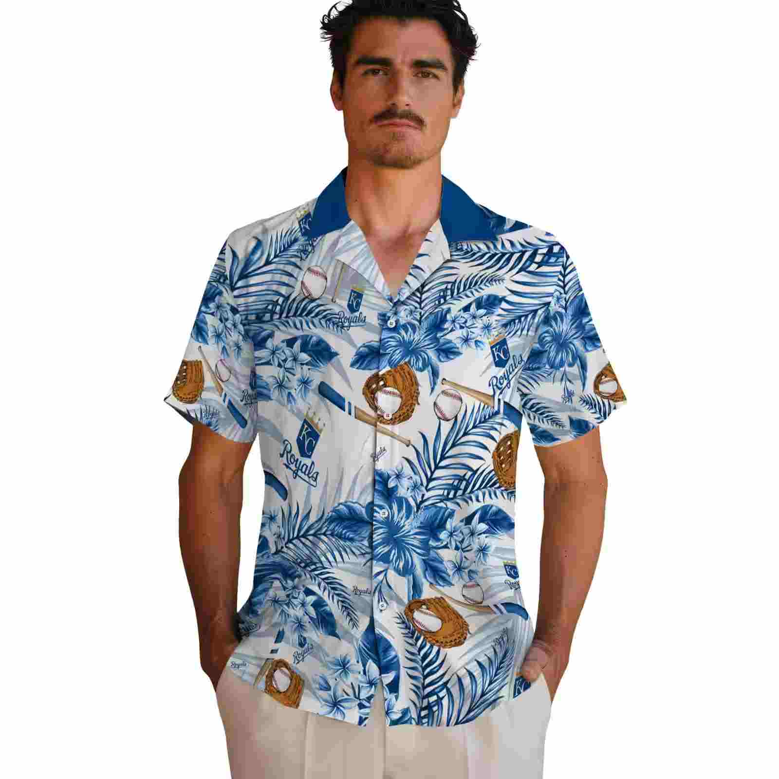 custom kansas city royals floral baseball royal blue white hawaiian shirt fashion forward