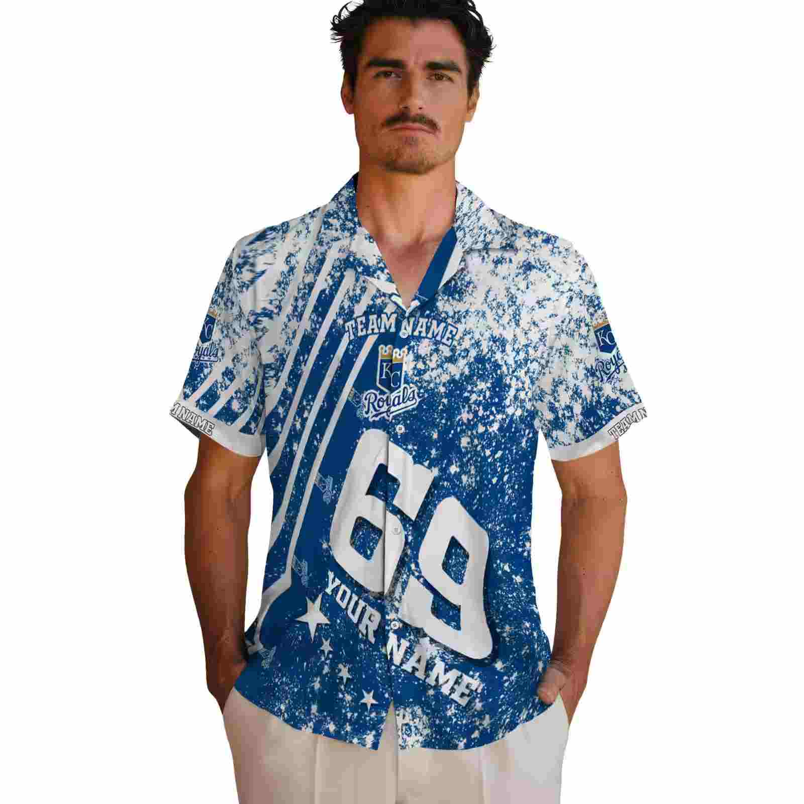 custom kansas city royals star stripes royal blue hawaiian shirt fashion forward