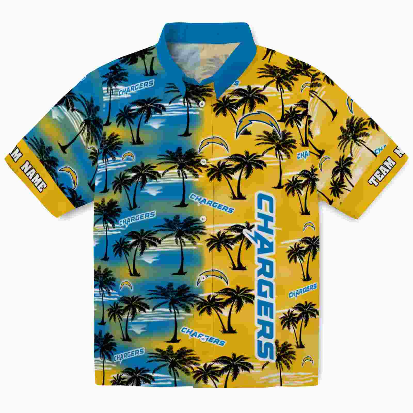 Custom Los Angeles Chargers Palm Silhouettes Blue Hawaiian Shirt