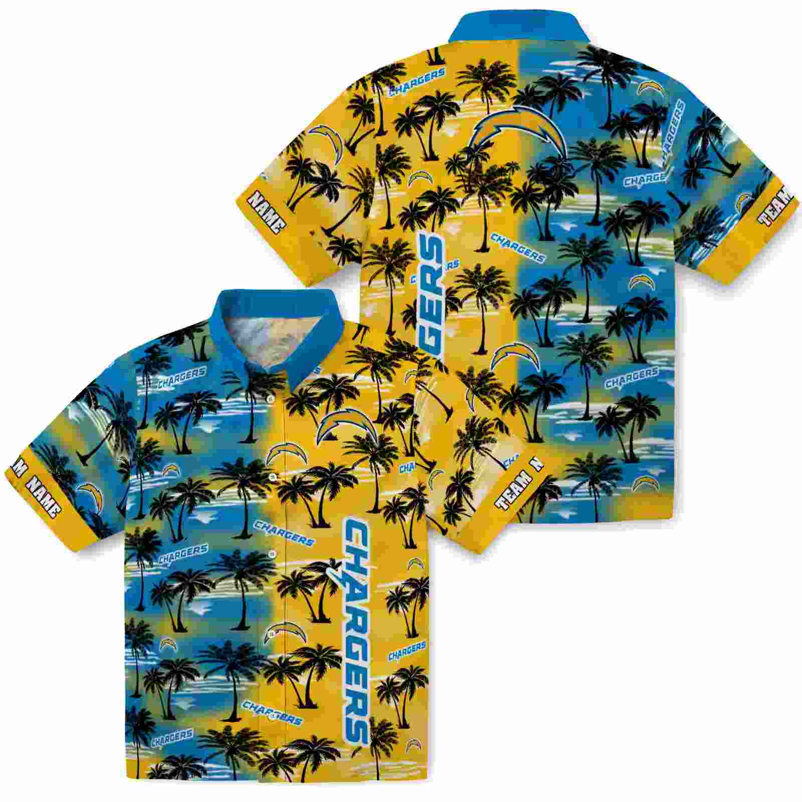 custom los angeles chargers palm silhouettes blue hawaiian shirt high quality