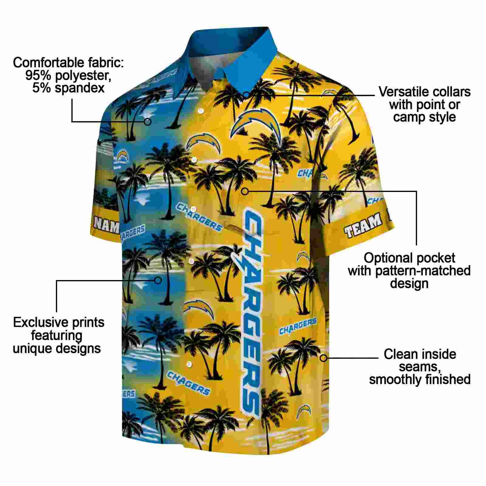 custom los angeles chargers palm silhouettes blue hawaiian shirt new arrival