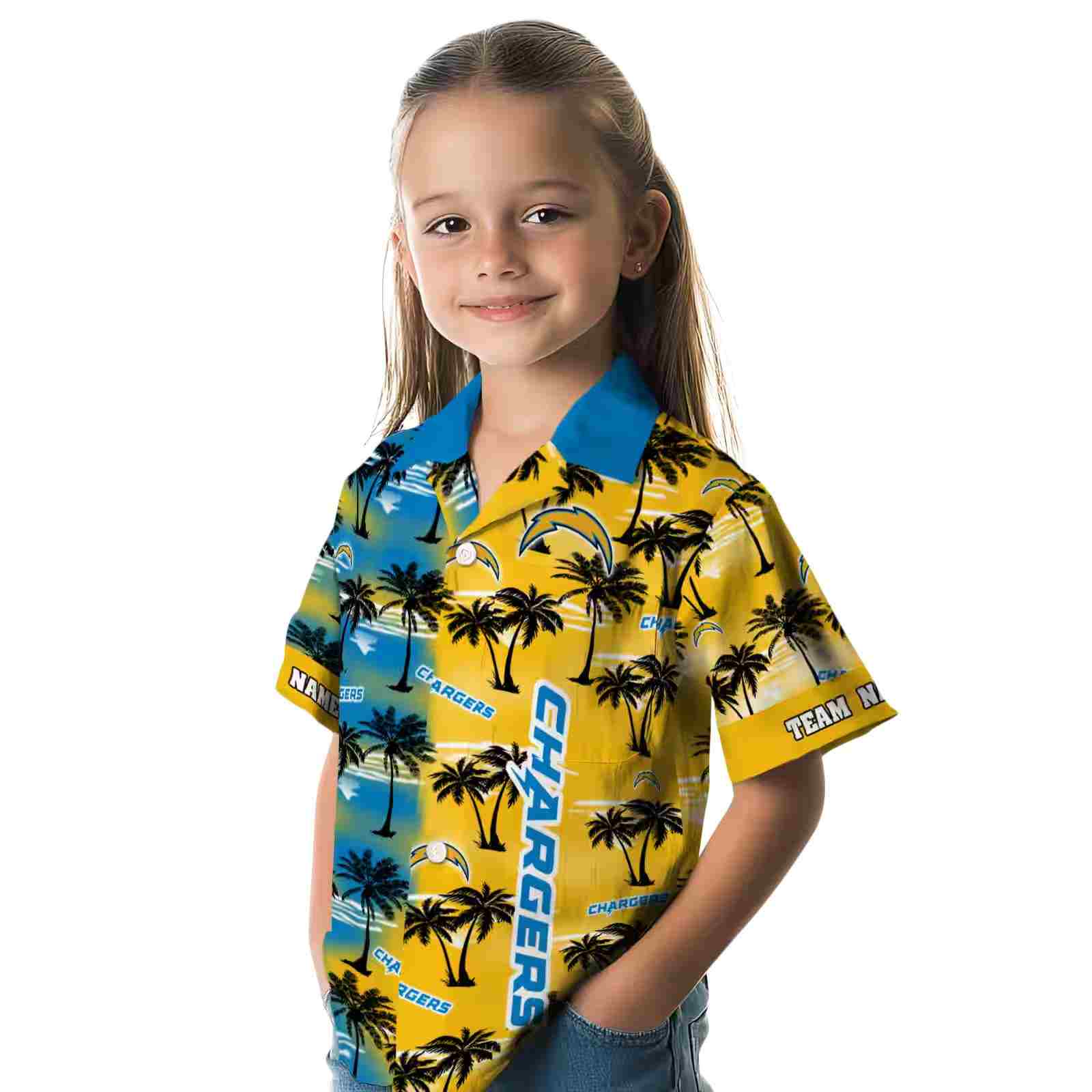 custom los angeles chargers palm silhouettes blue hawaiian shirt premium grade