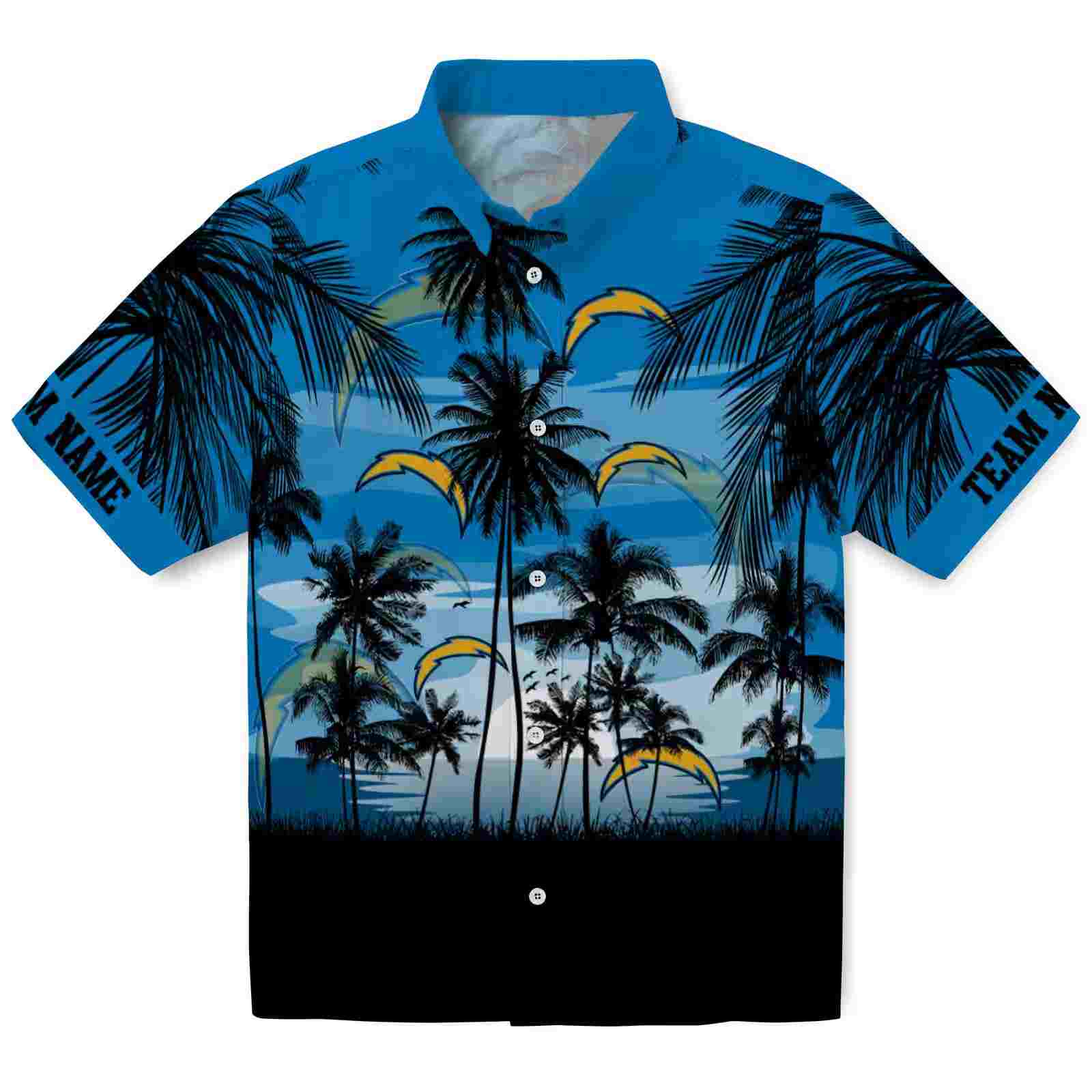 Custom Los Angeles Chargers Sunset Scene Blue Black Hawaiian Shirt