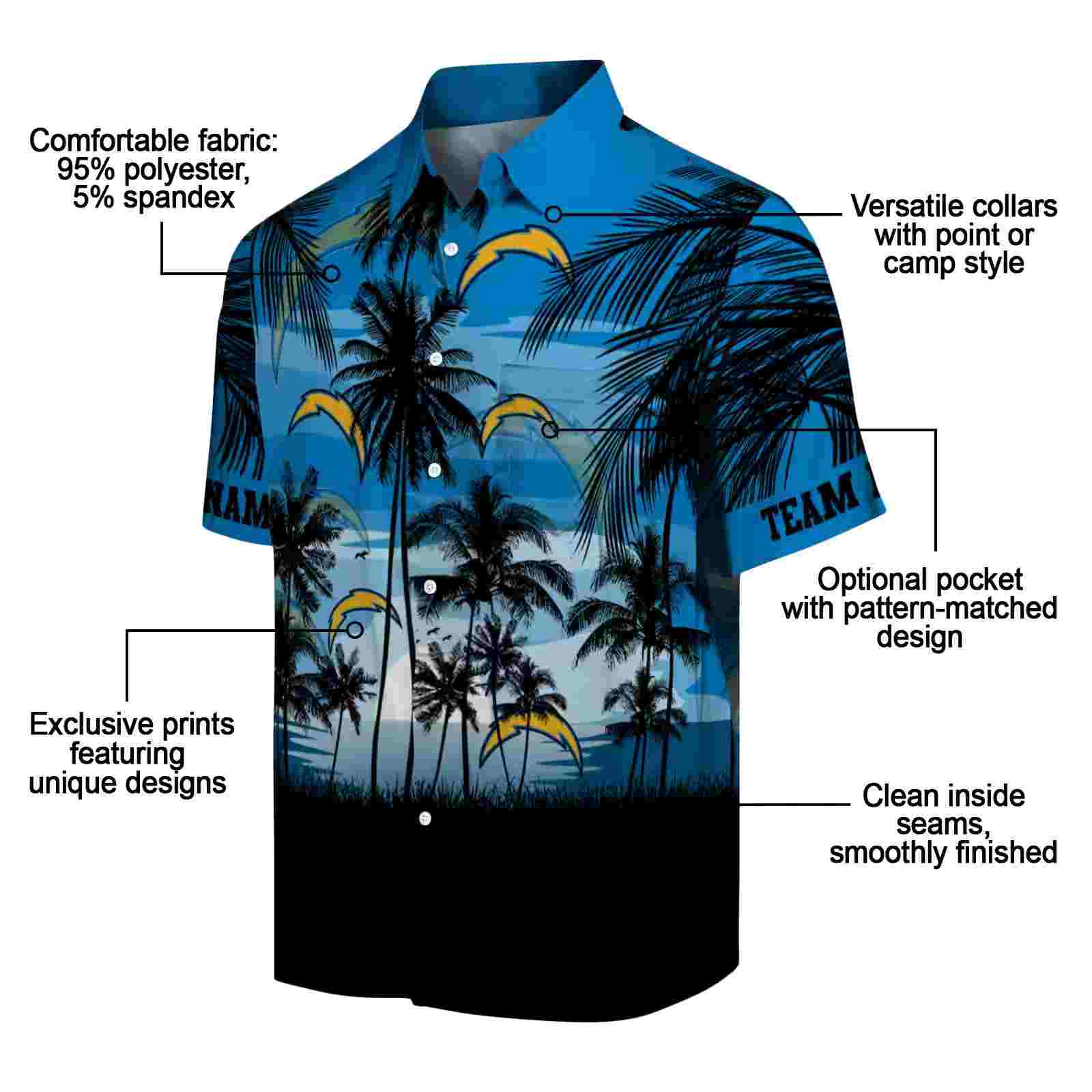 custom los angeles chargers sunset scene blue black hawaiian shirt new arrival