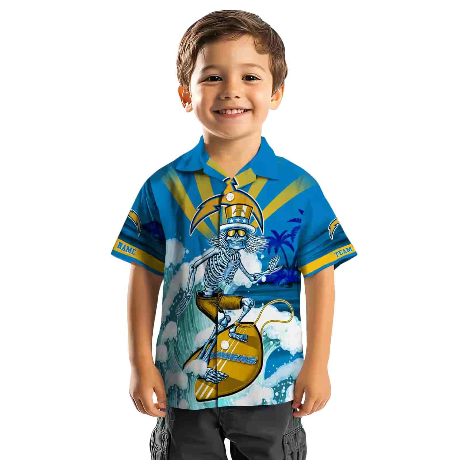 custom los angeles chargers surfing skeleton blue hawaiian shirt top rated