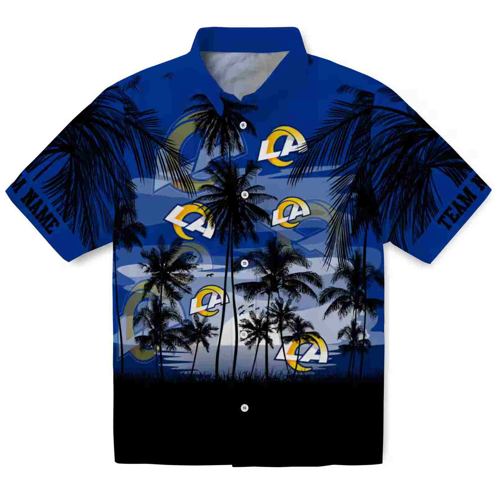 Custom Los Angeles Rams Sunset Scene Blue Black Hawaiian Shirt