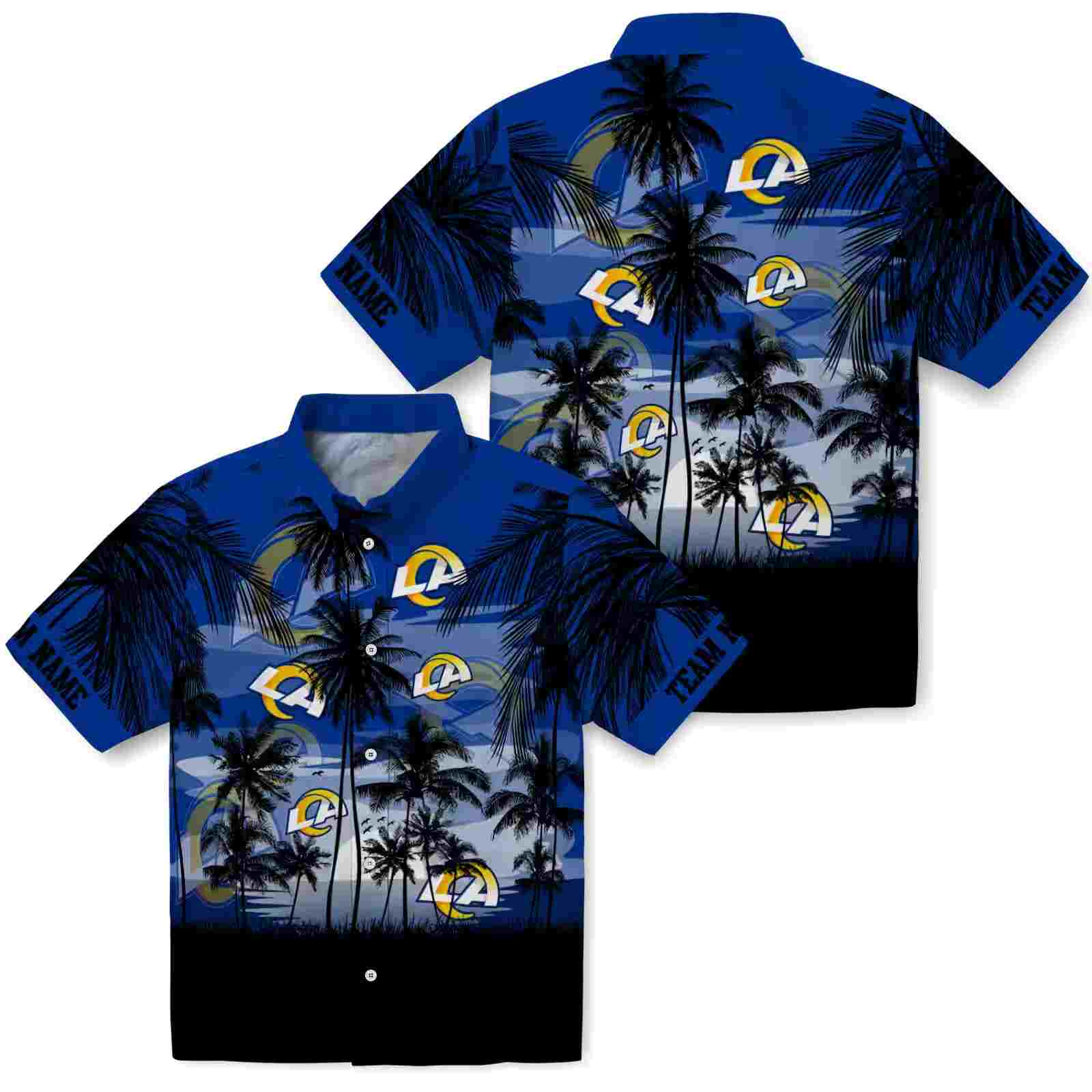 custom los angeles rams sunset scene blue black hawaiian shirt high quality