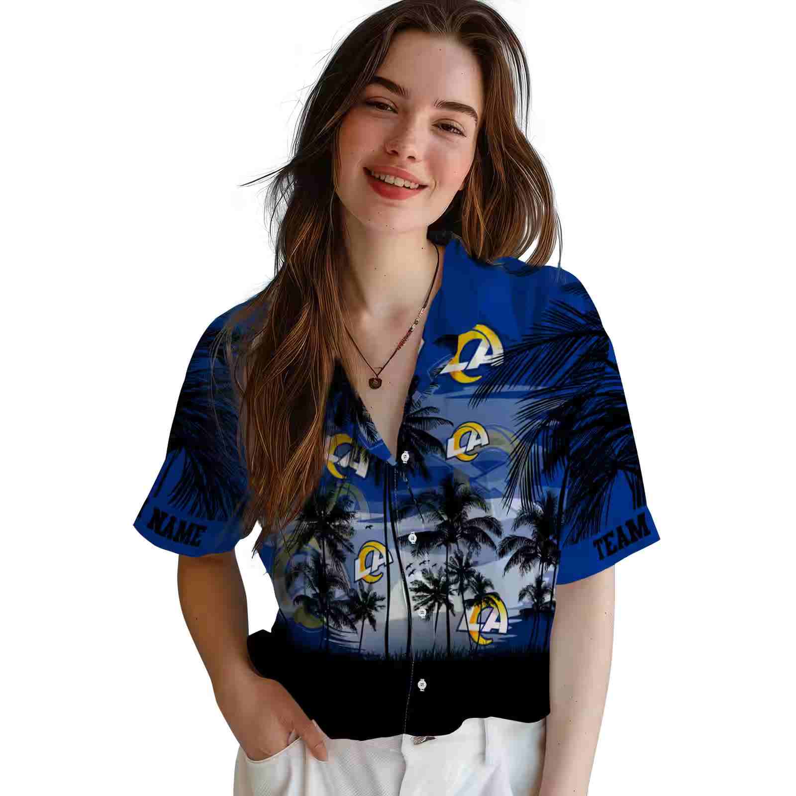 custom los angeles rams sunset scene blue black hawaiian shirt latest model