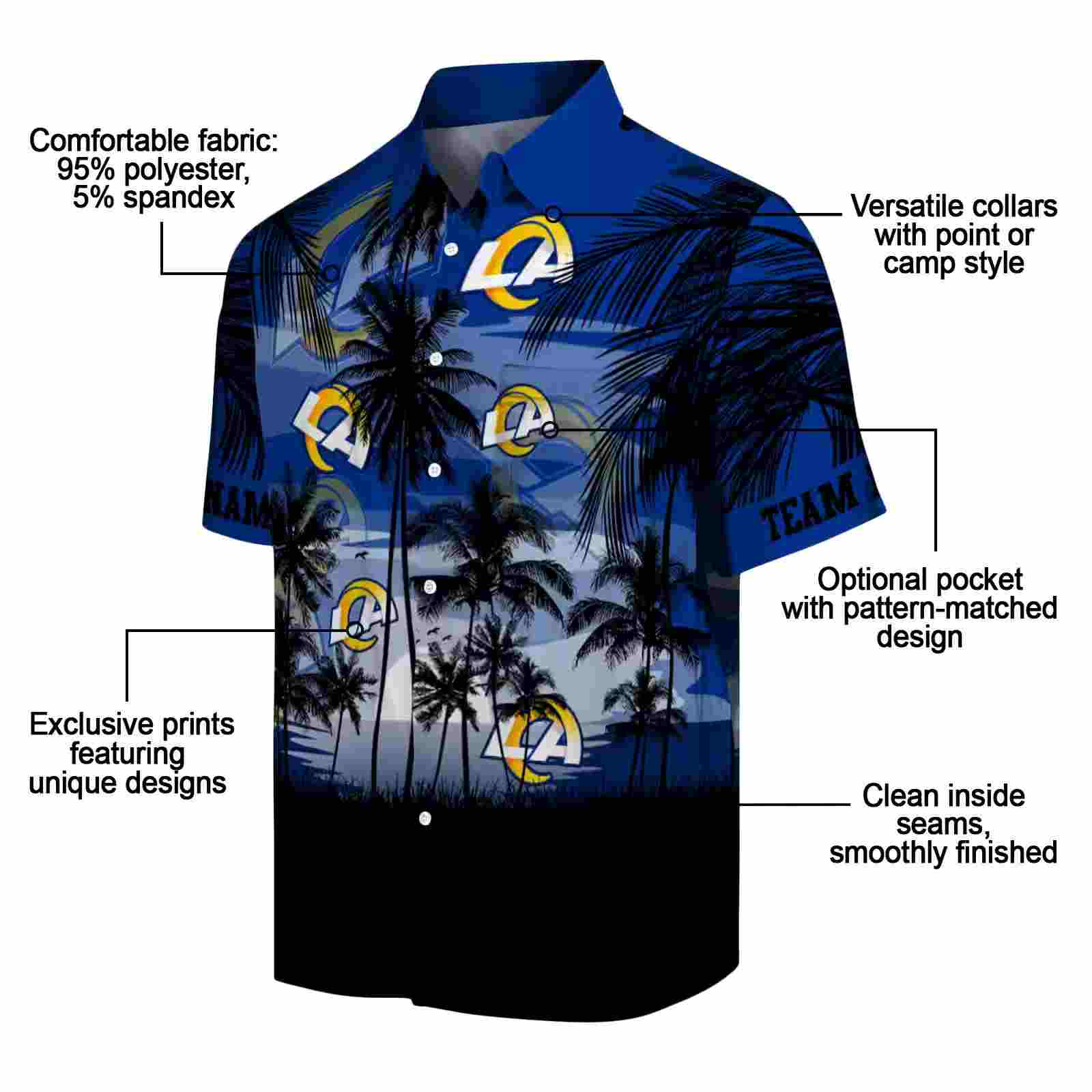 custom los angeles rams sunset scene blue black hawaiian shirt new arrival