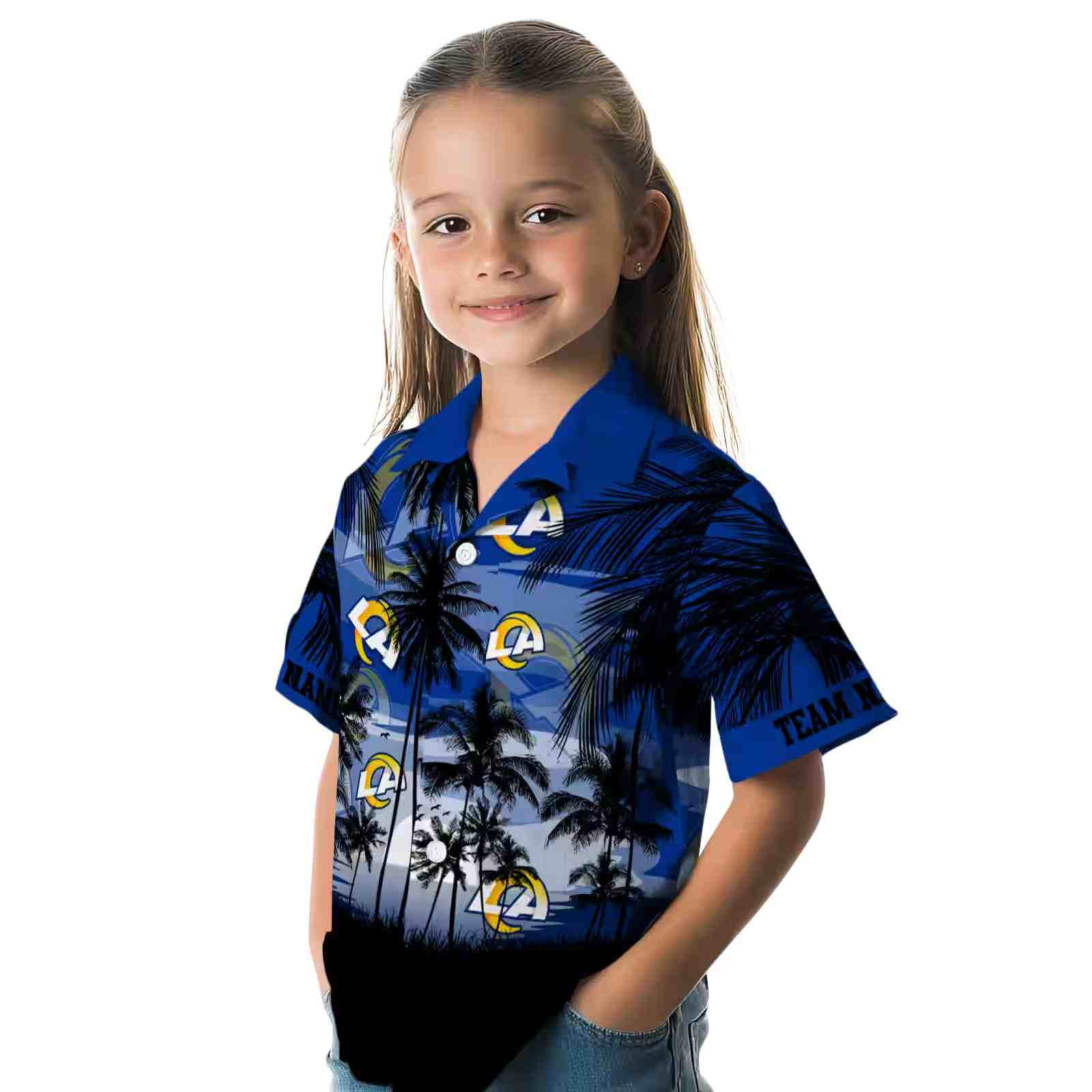 custom los angeles rams sunset scene blue black hawaiian shirt premium grade