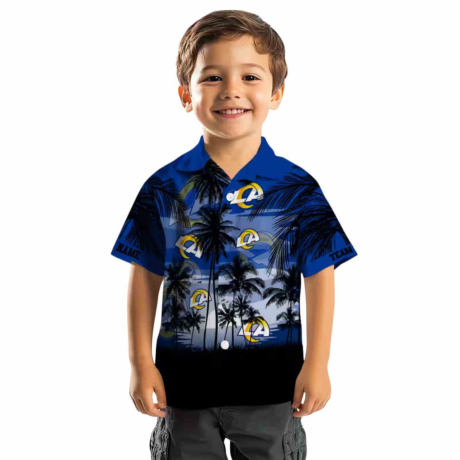 custom los angeles rams sunset scene blue black hawaiian shirt top rated