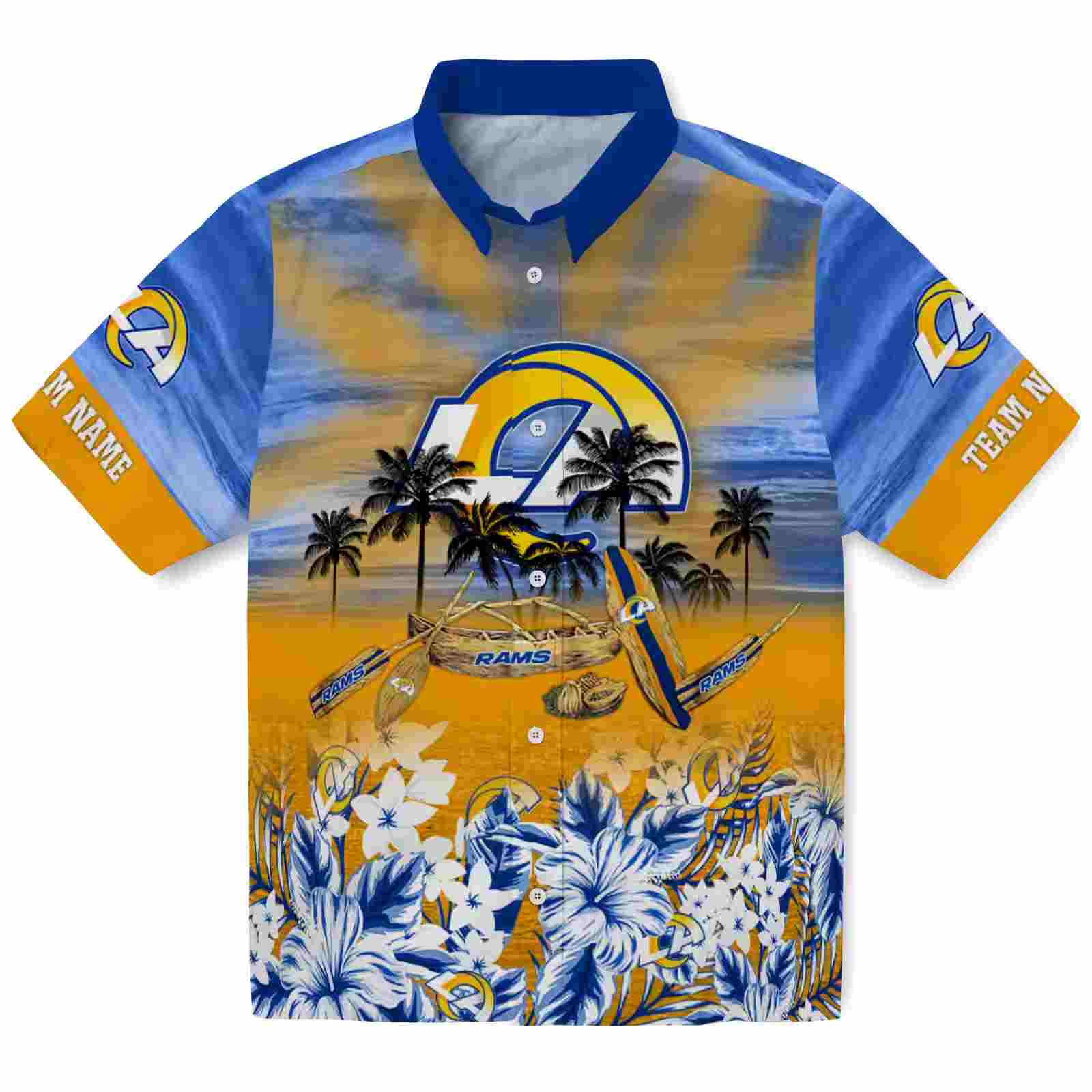 Custom Los Angeles Rams Tropical Canoe Blue Hawaiian Shirt