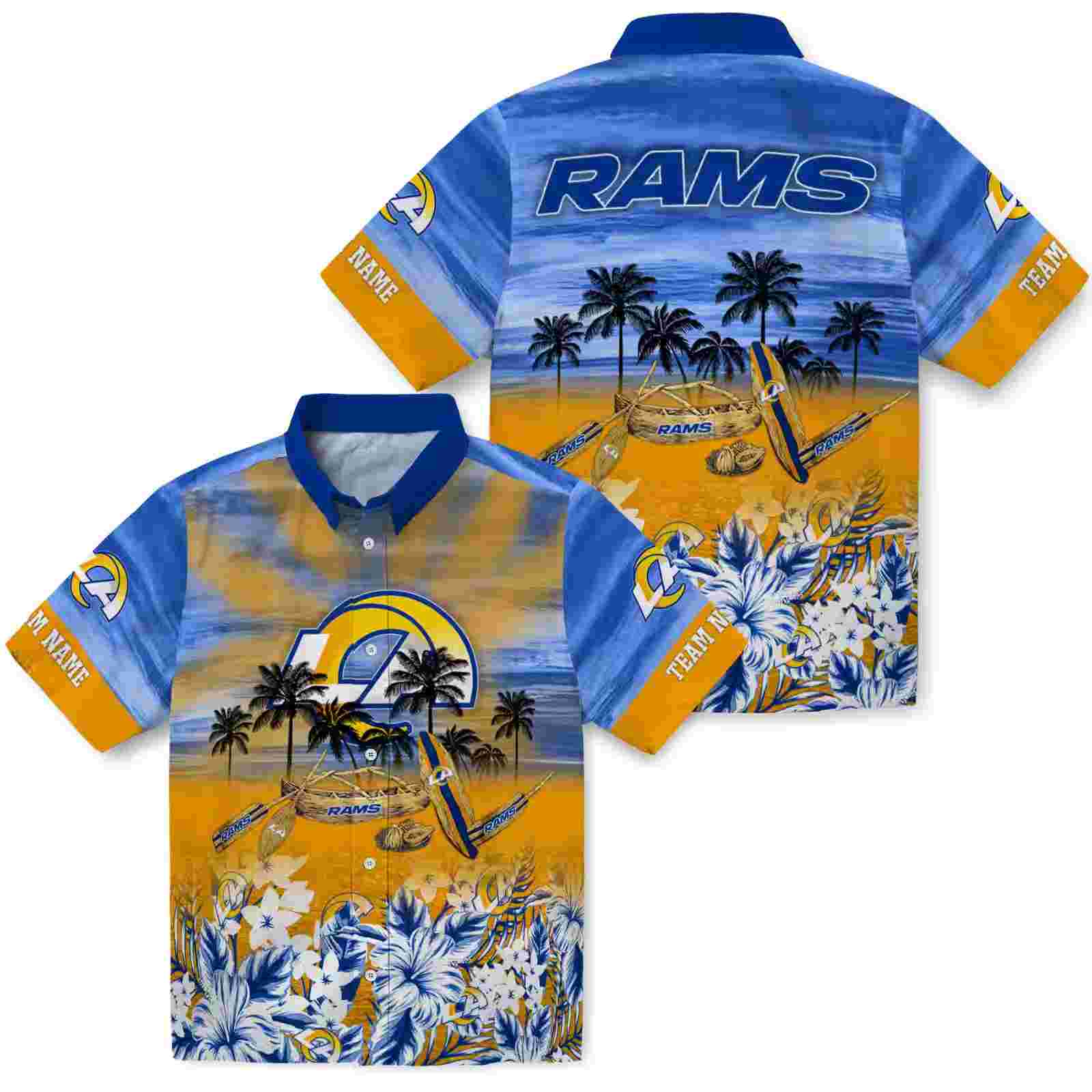 custom los angeles rams tropical canoe blue hawaiian shirt high quality