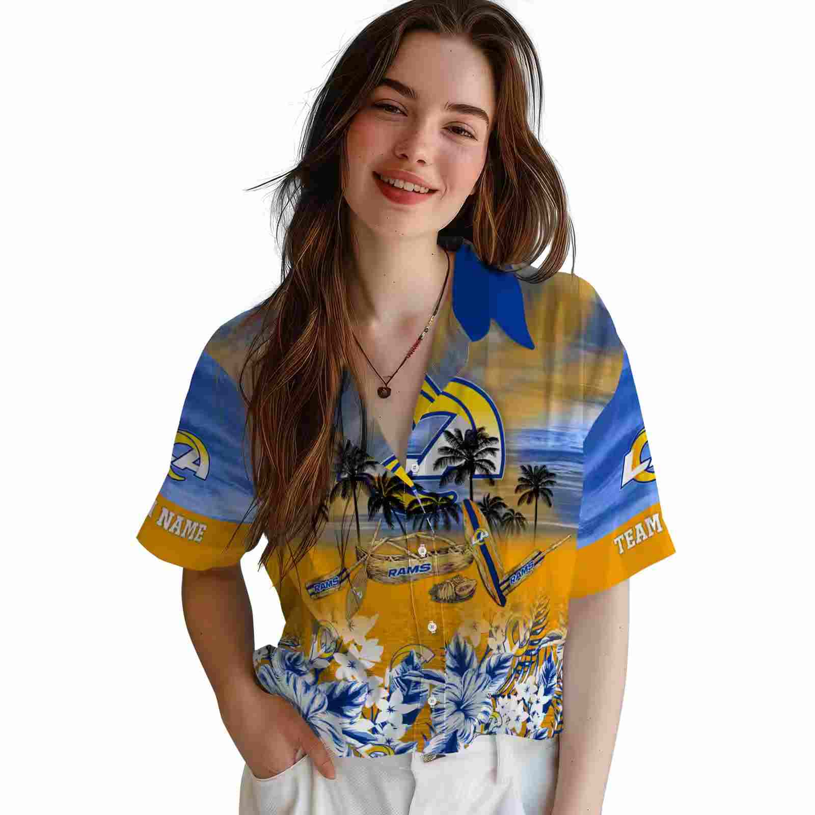 custom los angeles rams tropical canoe blue hawaiian shirt latest model