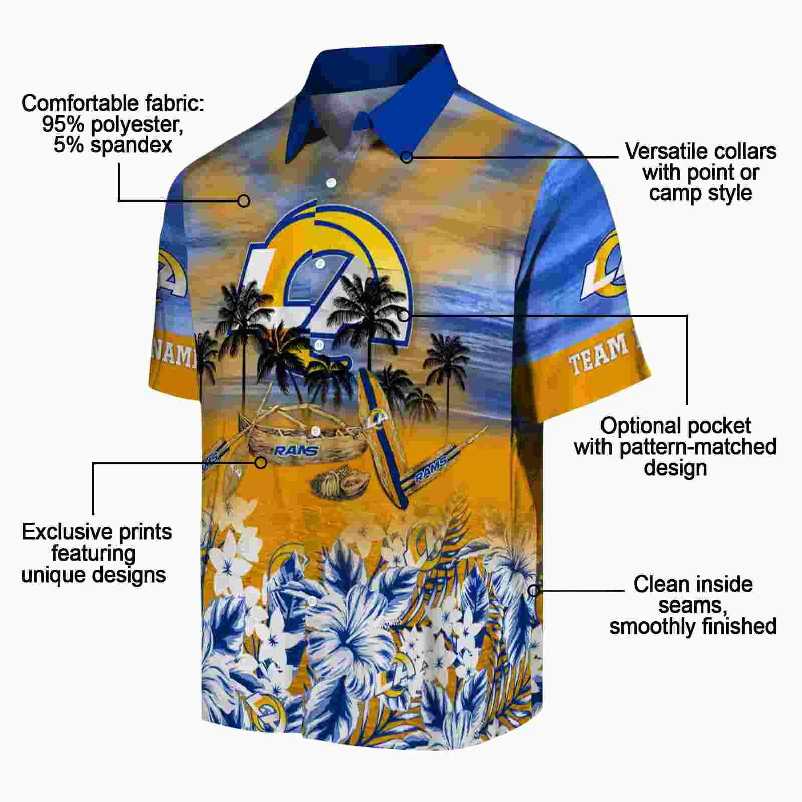 custom los angeles rams tropical canoe blue hawaiian shirt new arrival