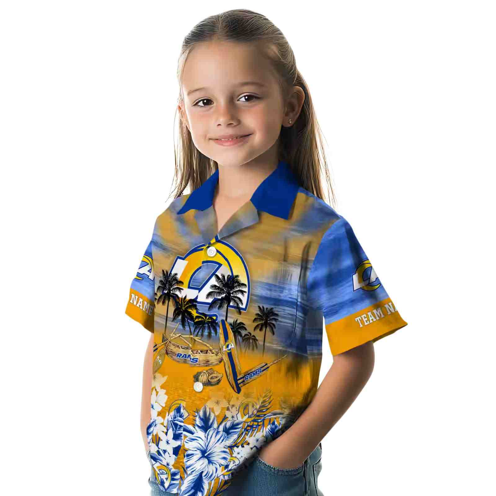 custom los angeles rams tropical canoe blue hawaiian shirt premium grade