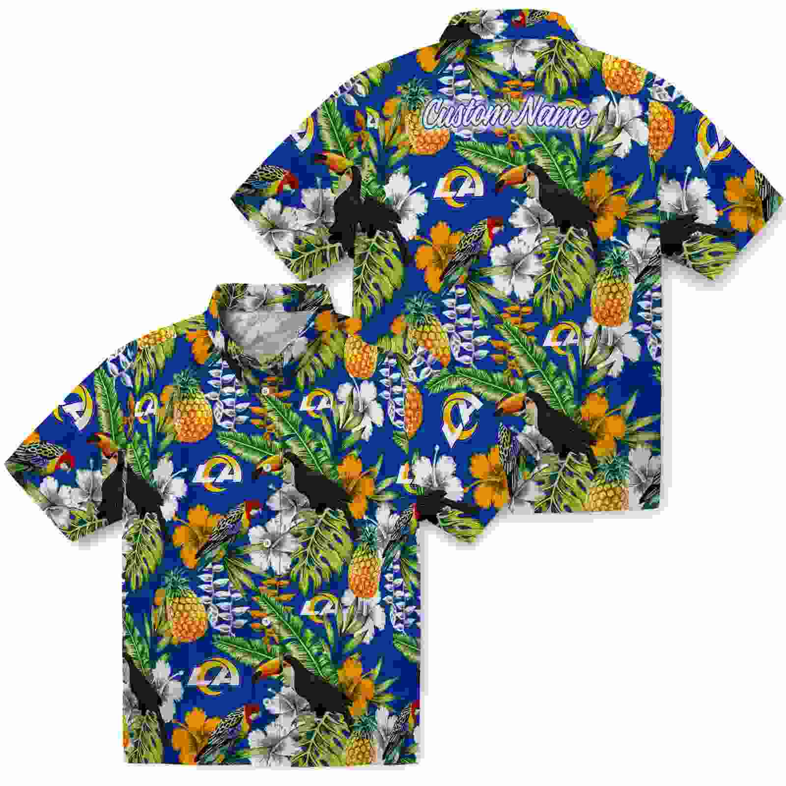 custom los angeles rams tropical toucan blue green hawaiian shirt high quality