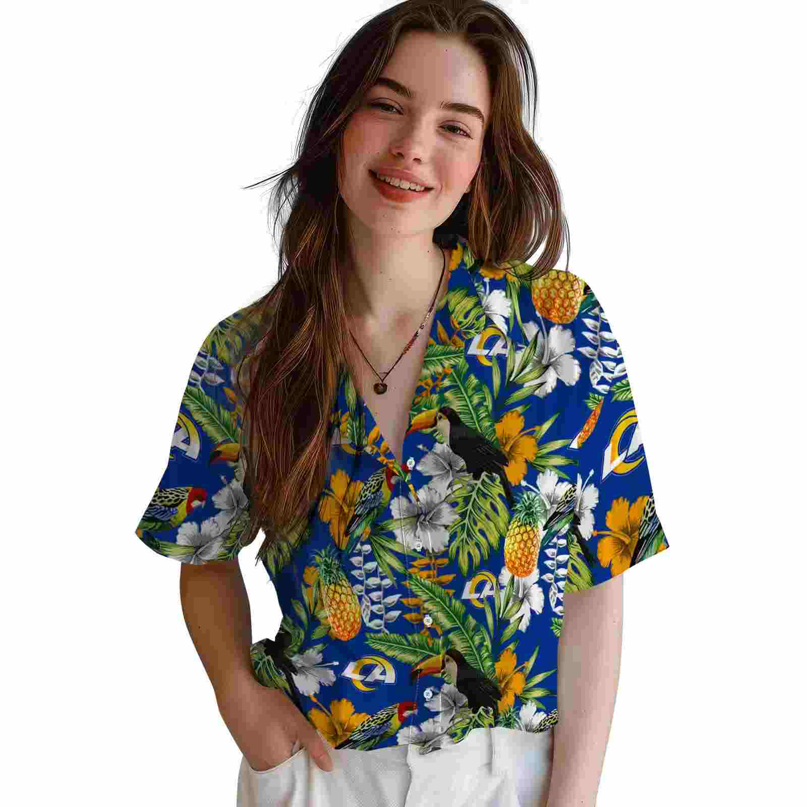 custom los angeles rams tropical toucan blue green hawaiian shirt latest model