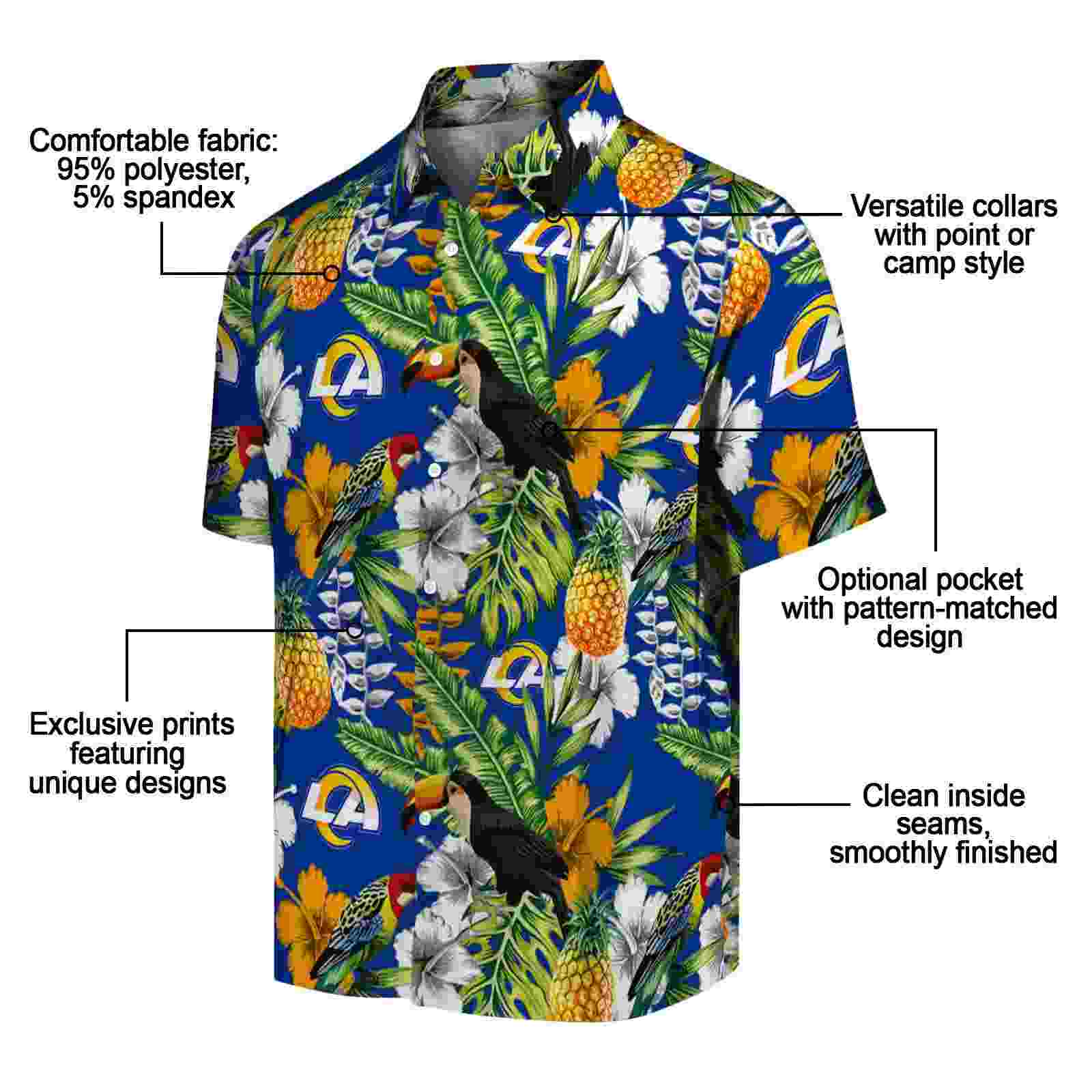 custom los angeles rams tropical toucan blue green hawaiian shirt new arrival