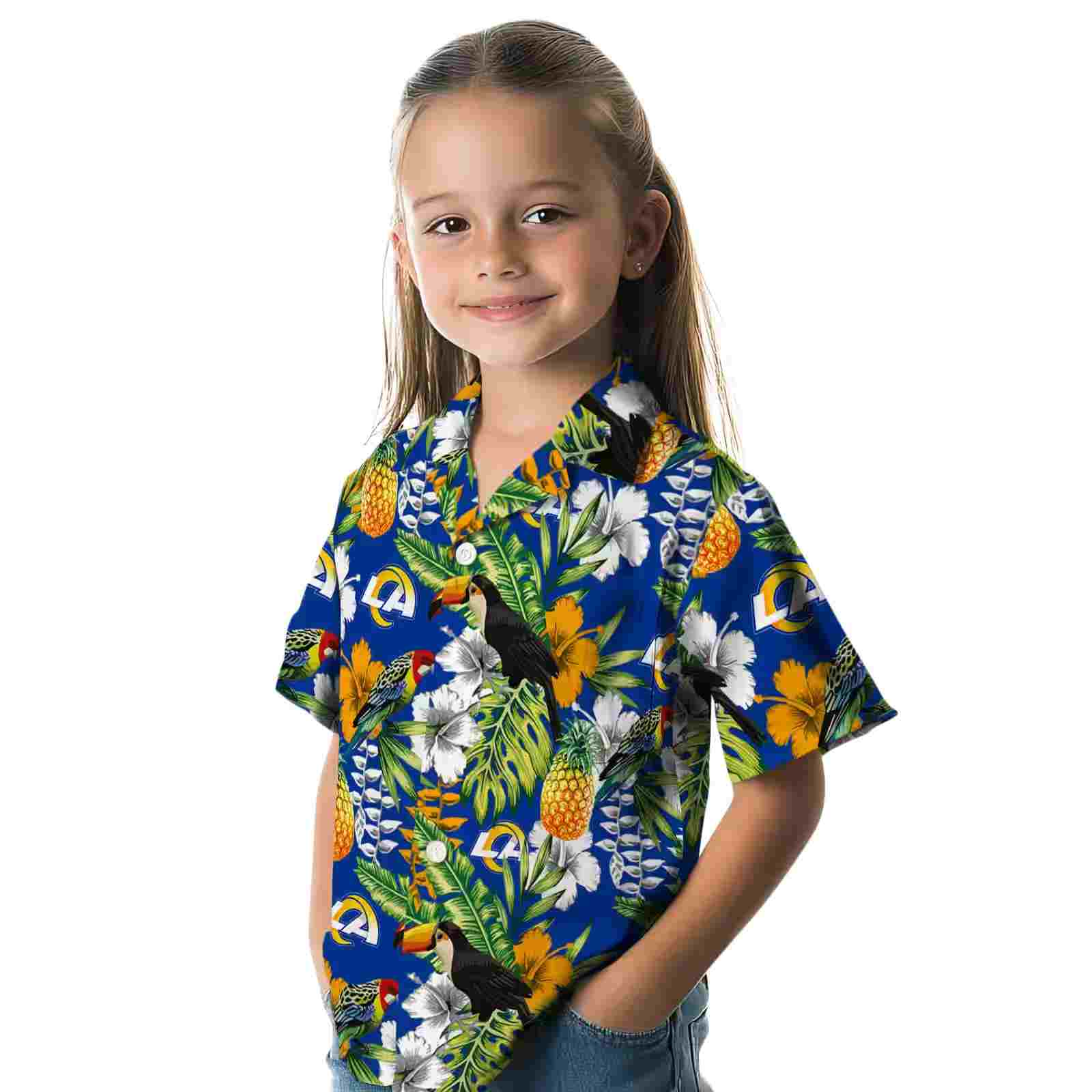 custom los angeles rams tropical toucan blue green hawaiian shirt premium grade