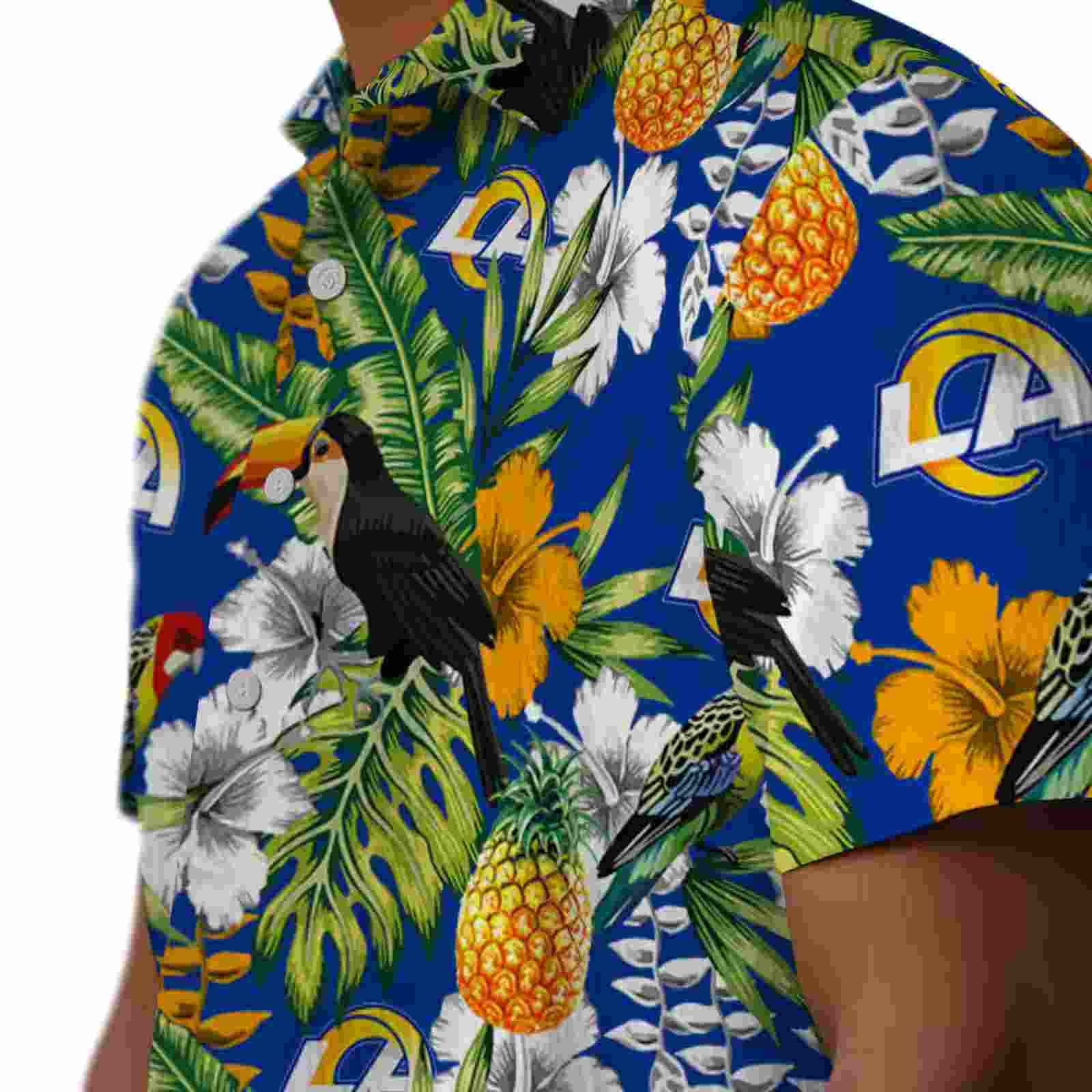 custom los angeles rams tropical toucan blue green hawaiian shirt trendy