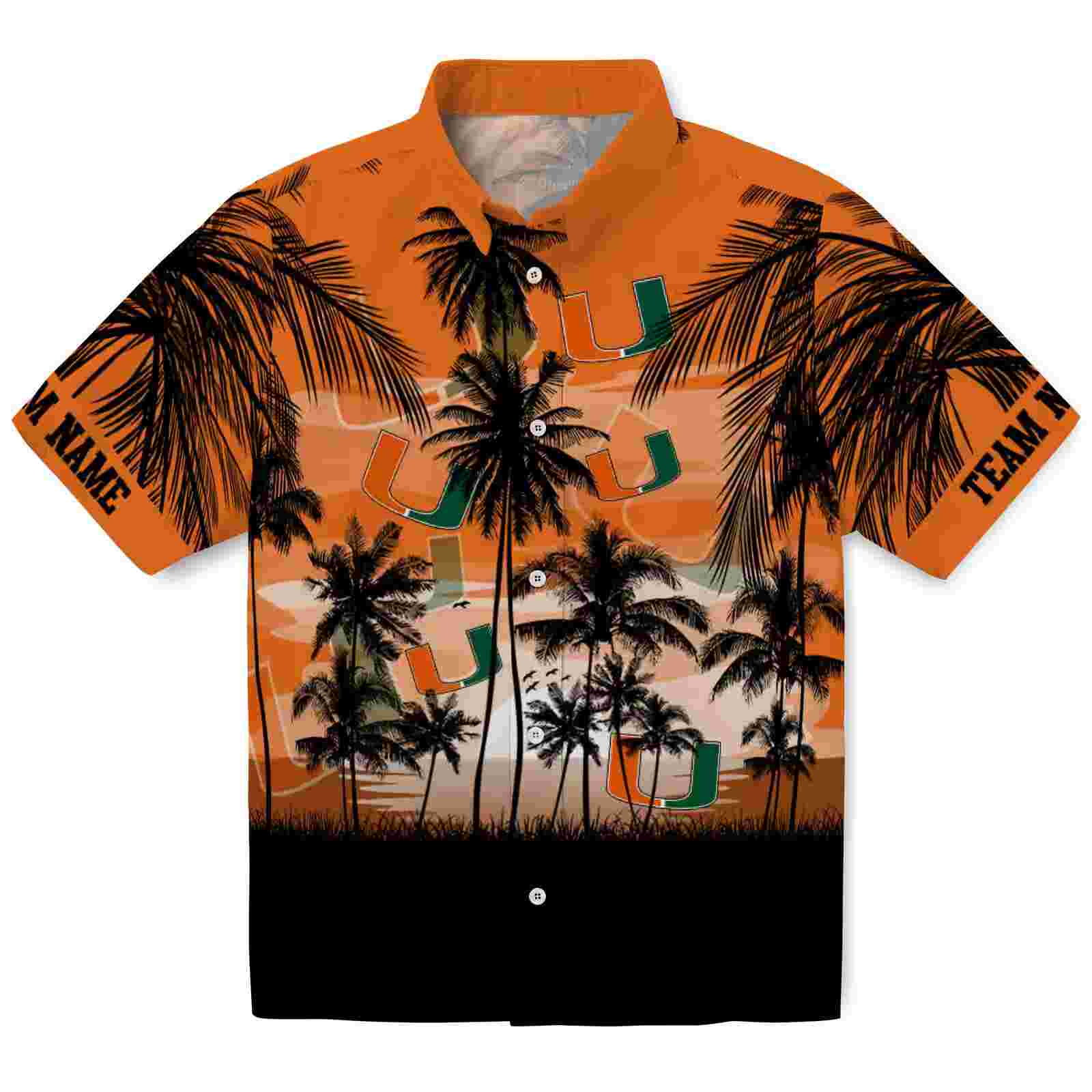 Custom Miami Hurricanes Sunset Scene Orange Black Hawaiian Shirt