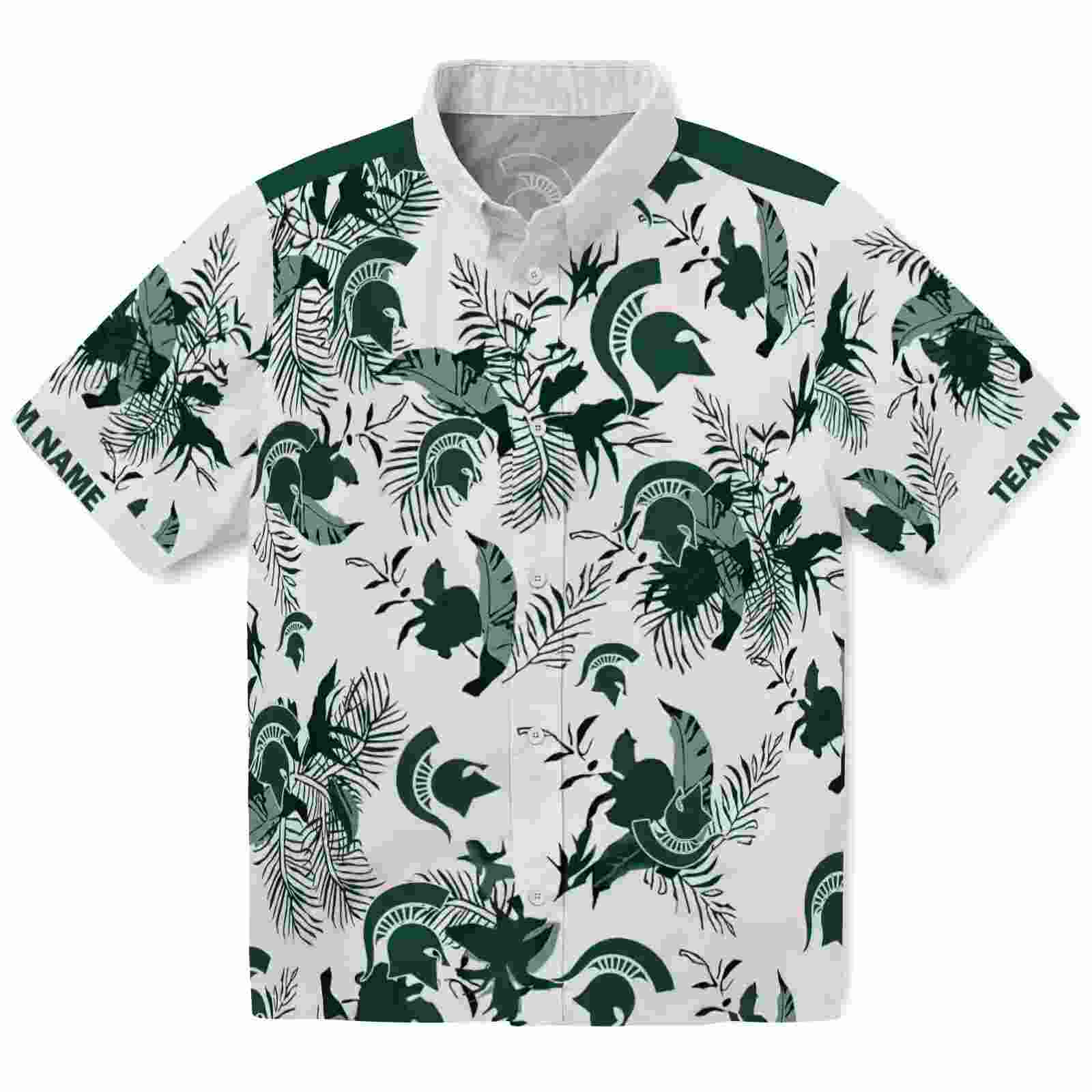 Custom Michigan State Spartans Botanical Theme Green White Hawaiian Shirt