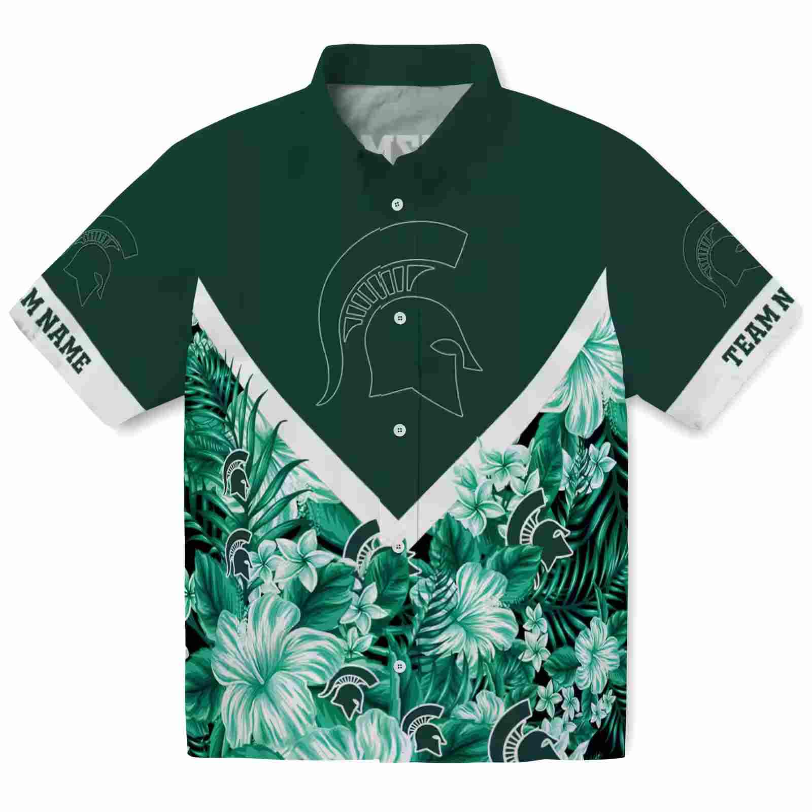 Custom Michigan State Spartans Floral Chevron Green Hawaiian Shirt